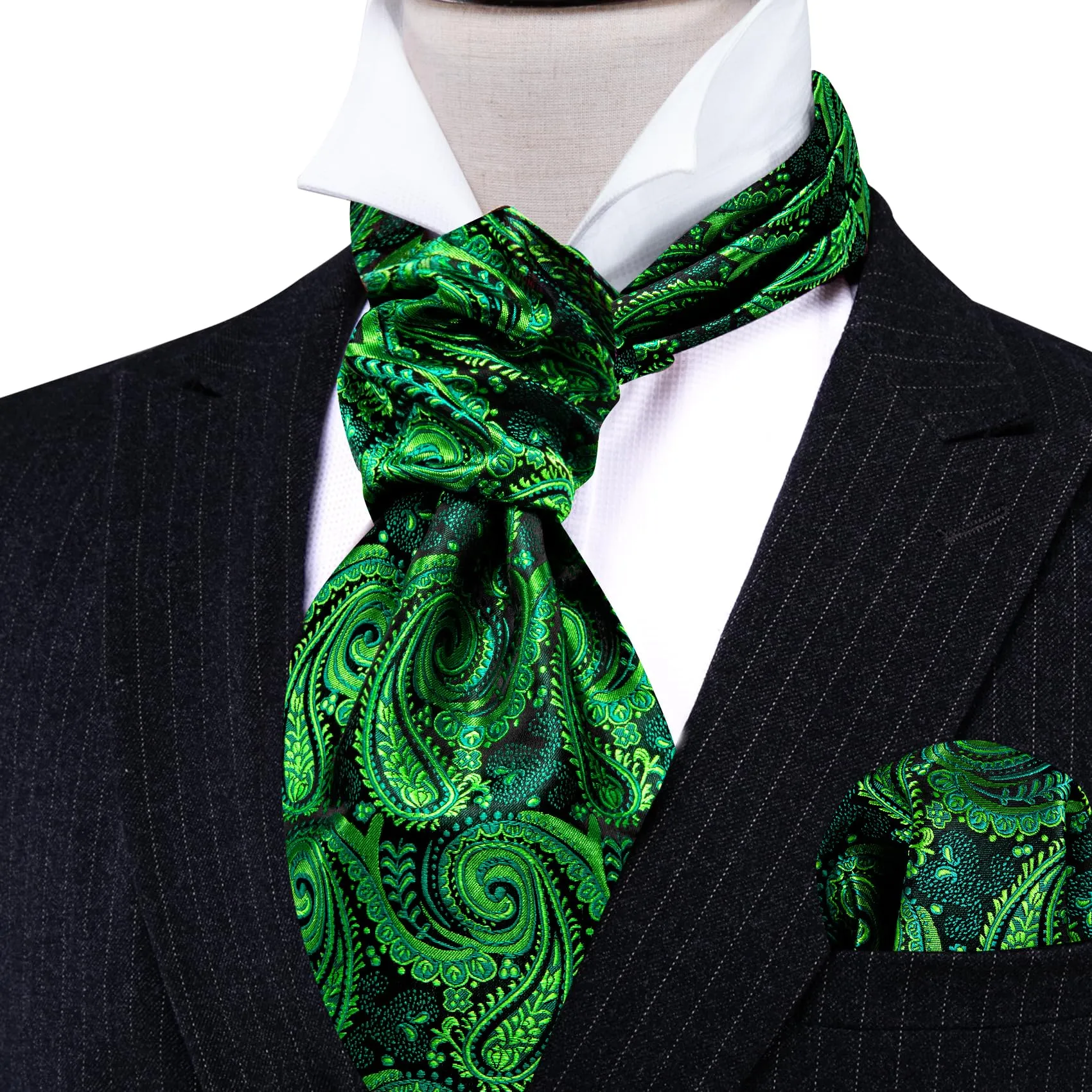 Barry.Wang Set Cravatta Ascot in Seta con Fazzoletto da Tasca e Gemelli, Stampa Paisley, Taglia Unica - immagine 4