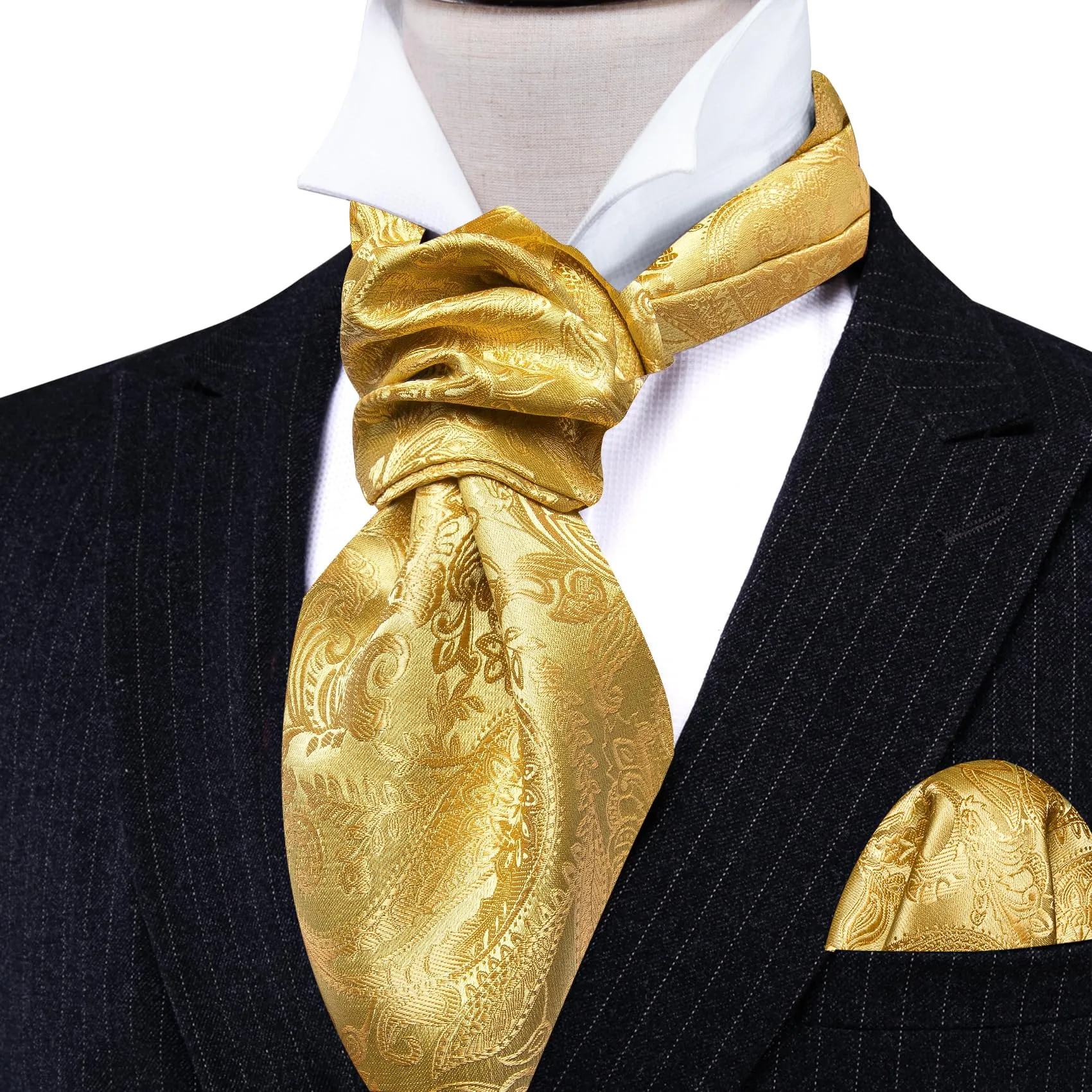 Barry.Wang Set Ascot in seta Jacquard con stampa paisley, fazzoletto da tasca e gemelli, Taglia unica - immagine 4