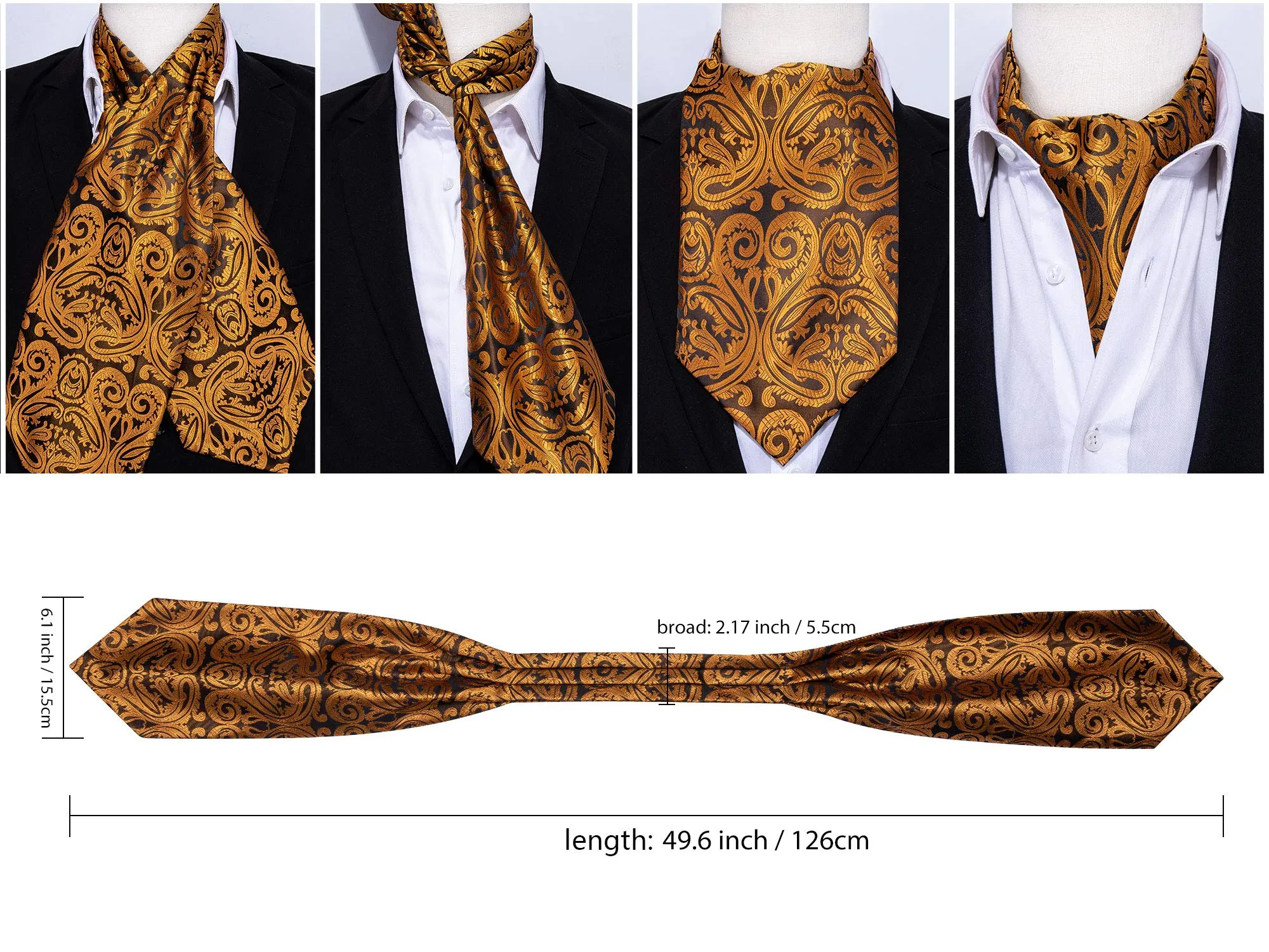 Barry.Wang Set Ascot in seta Jacquard con stampa paisley, fazzoletto da tasca e gemelli, Taglia unica - immagine 6