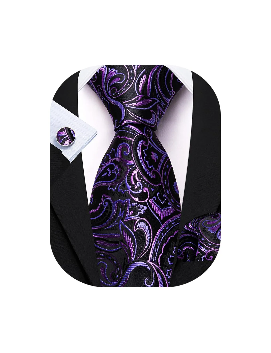 Barry.Wang Set uomo con cravatta in seta motivo Paisley, fazzoletto da taschino e gemelli, Taglia unica - immagine 1
