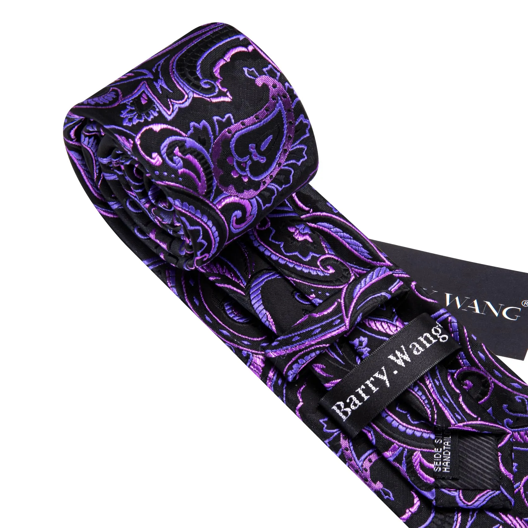 Barry.Wang Set uomo con cravatta in seta motivo Paisley, fazzoletto da taschino e gemelli, Taglia unica - immagine 5