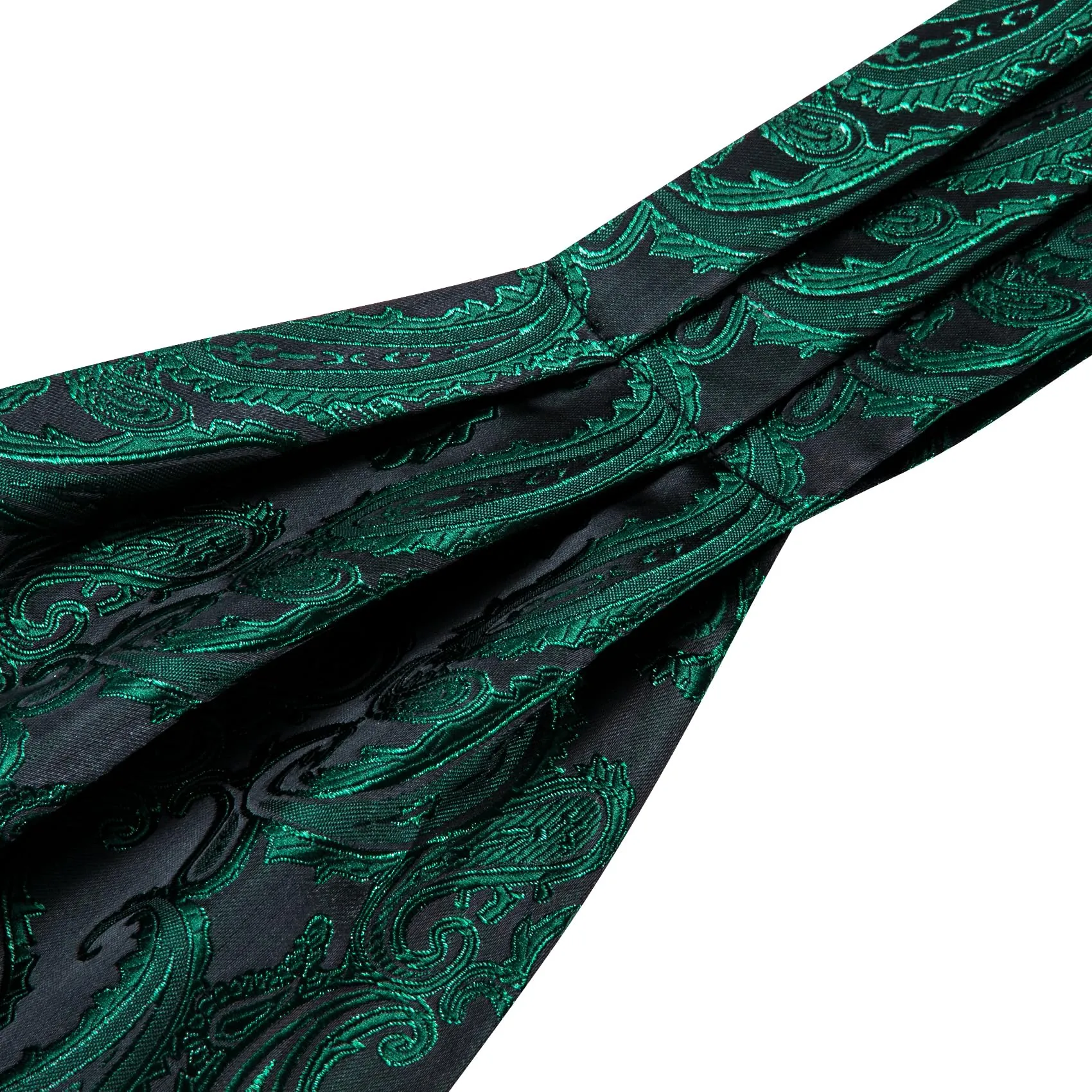 Barry.Wang Set Ascot in seta Jacquard con stampa Paisley, fazzoletto da tasca e gemelli, Verde Bottiglia, Taglia unica - immagine 5