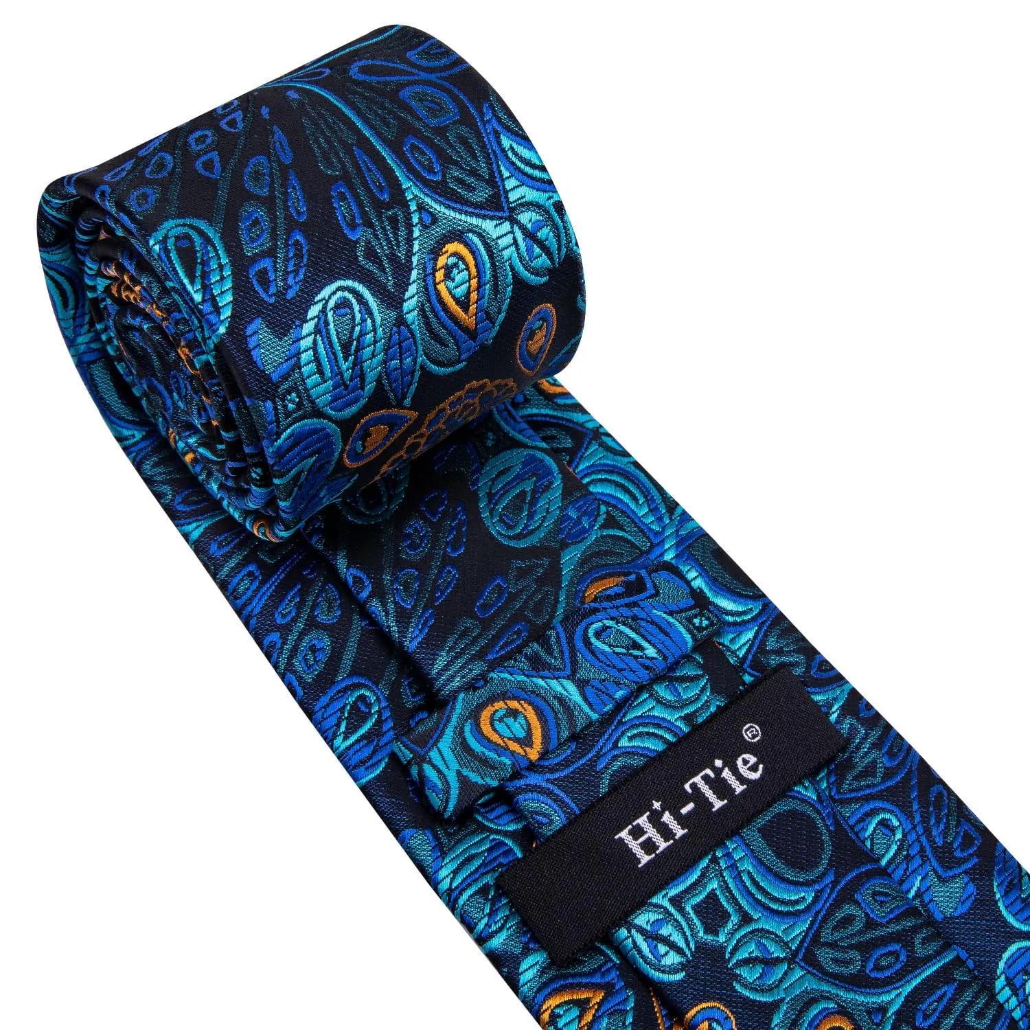 Barry.Wang Set da uomo 4 pezzi con cravatta in seta, fazzoletto da tasca, fermacravatta e gemelli, motivo floreale blu scuro - immagine 5