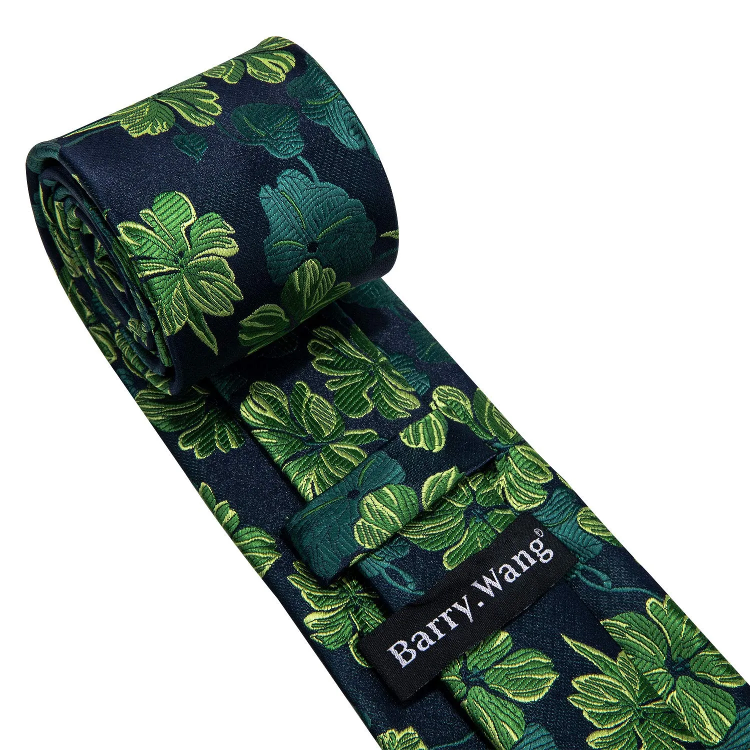 Barry.Wang Set da uomo 4 pezzi con cravatta in seta, fazzoletto da taschino, fermacravatta e gemelli, motivo floreale blu-verdi - immagine 4