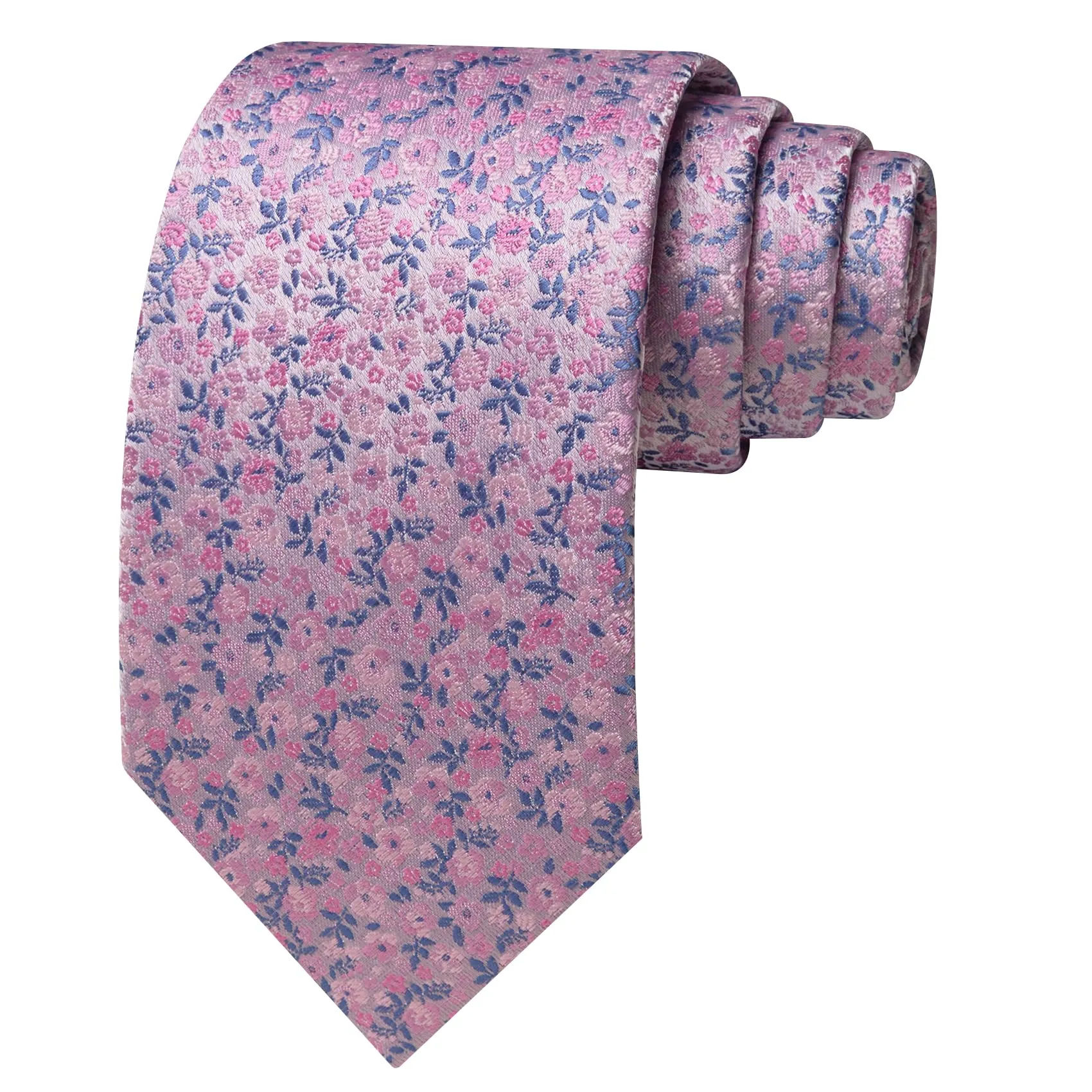 Barry.Wang Set di Cravatta in Seta con Motivo Floreale, Gemelli, Fazzoletto da Taschino e Fermacravatta, 4 Pezzi, Azzurro Rosa Chiaro - immagine 3
