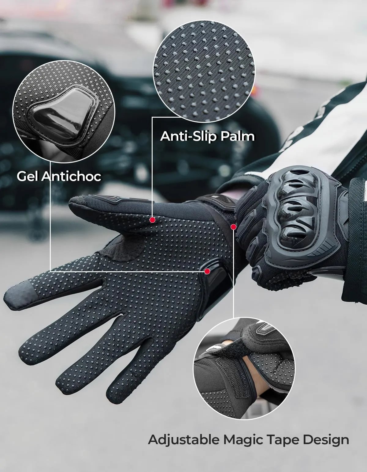 KEMIMOTO Guanti Moto Estivi Touchscreen con Protezioni per Uomo e Donna, Nero, XXL - immagine 4