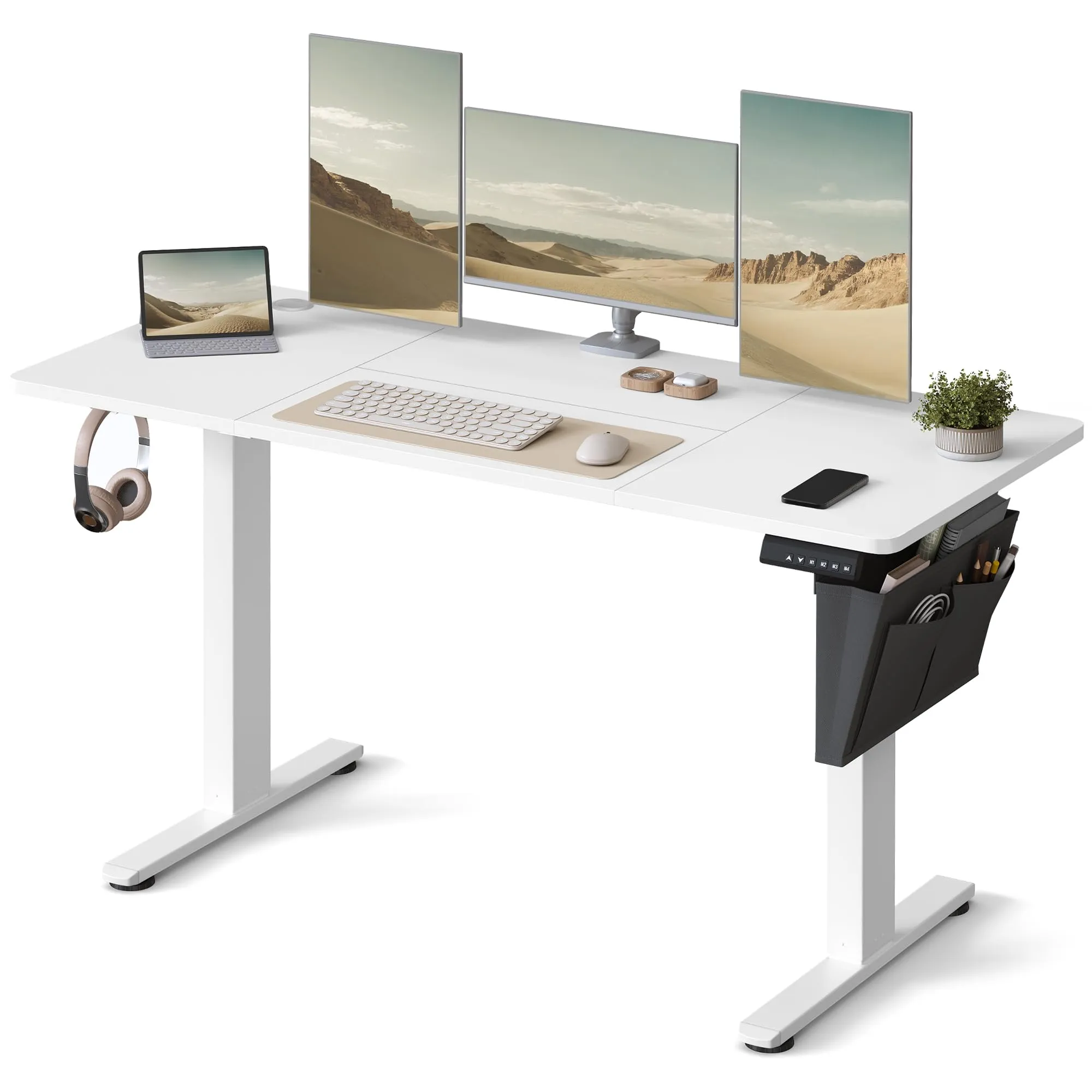SONGMICS Scrivania Regolabile in Altezza Elettrica, 140 x 60 cm, Memoria 4 Altezze, Porta USB-C, Bianco Nuvola LSD134W01 - immagine 1
