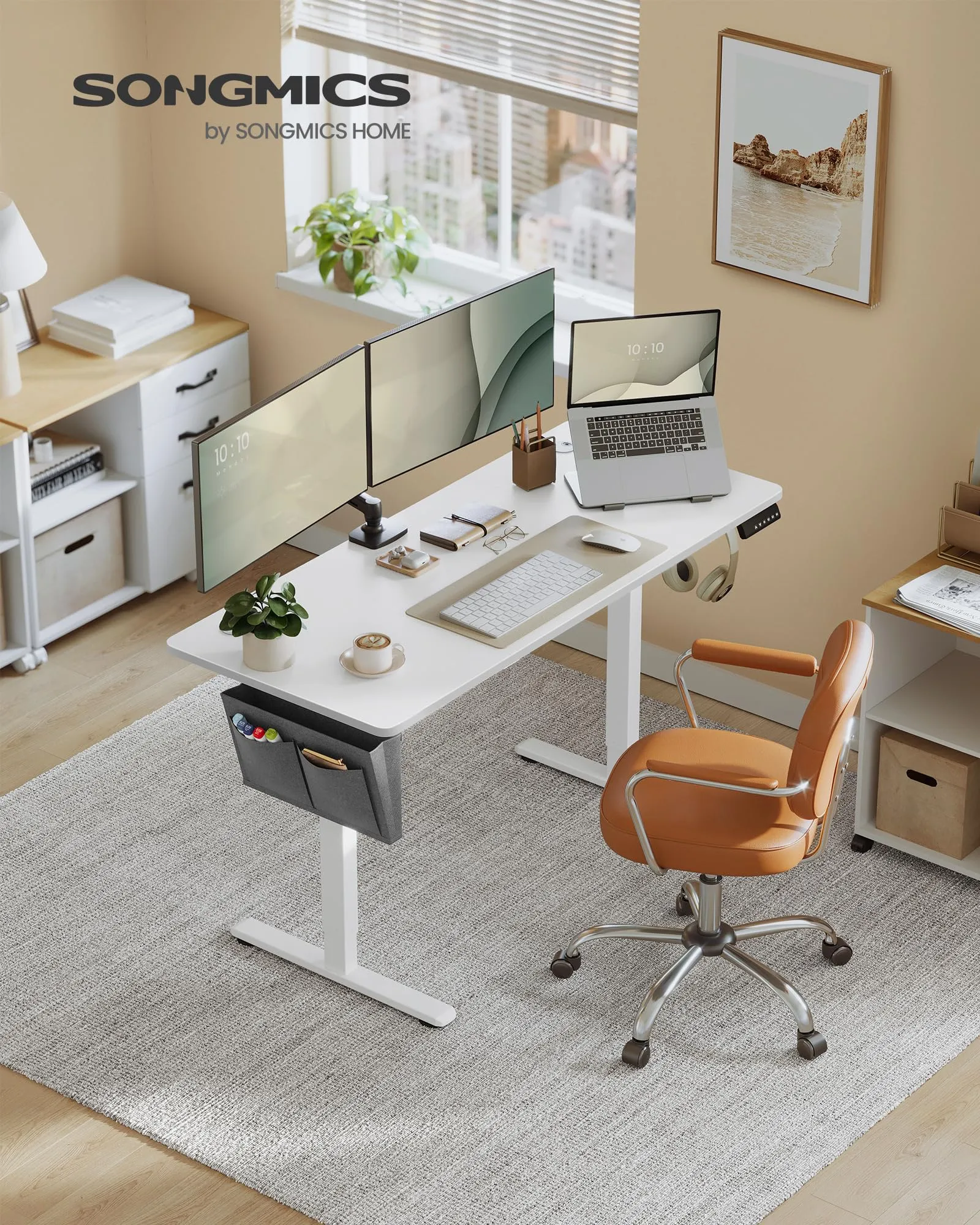 SONGMICS Scrivania Regolabile in Altezza Elettrica, 140 x 60 cm, Memoria 4 Altezze, Porta USB-C, Bianco Nuvola LSD134W01 - immagine 3