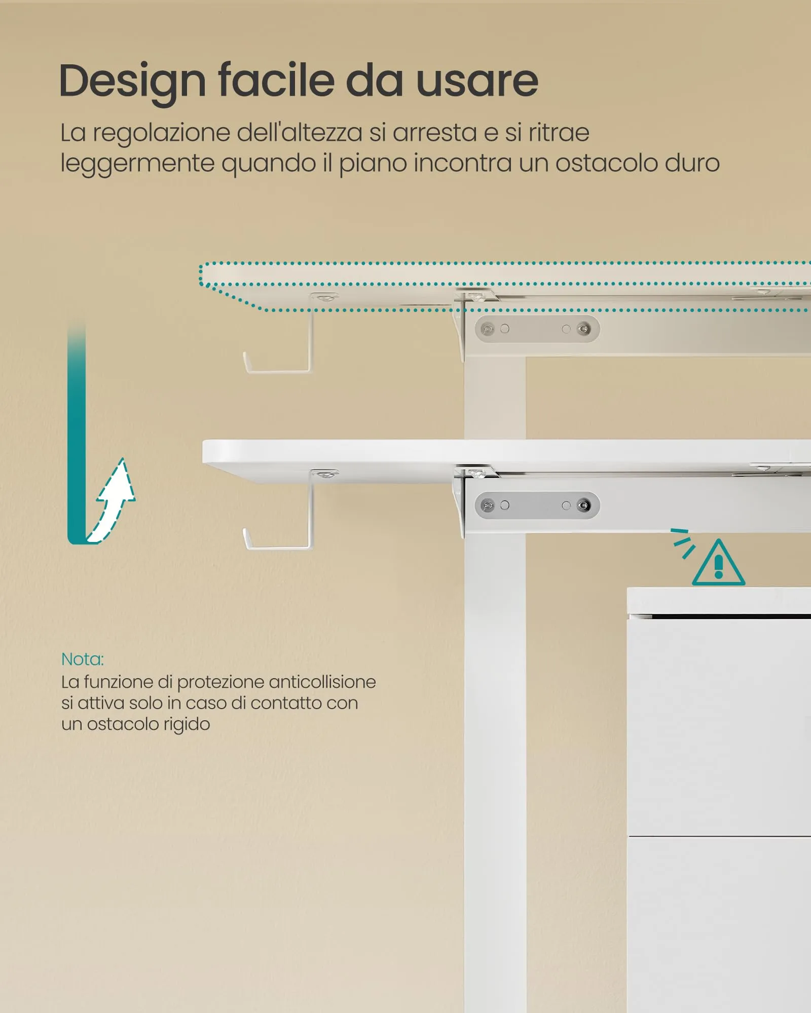 SONGMICS Scrivania Regolabile in Altezza Elettrica, 140 x 60 cm, Memoria 4 Altezze, Porta USB-C, Bianco Nuvola LSD134W01 - immagine 6