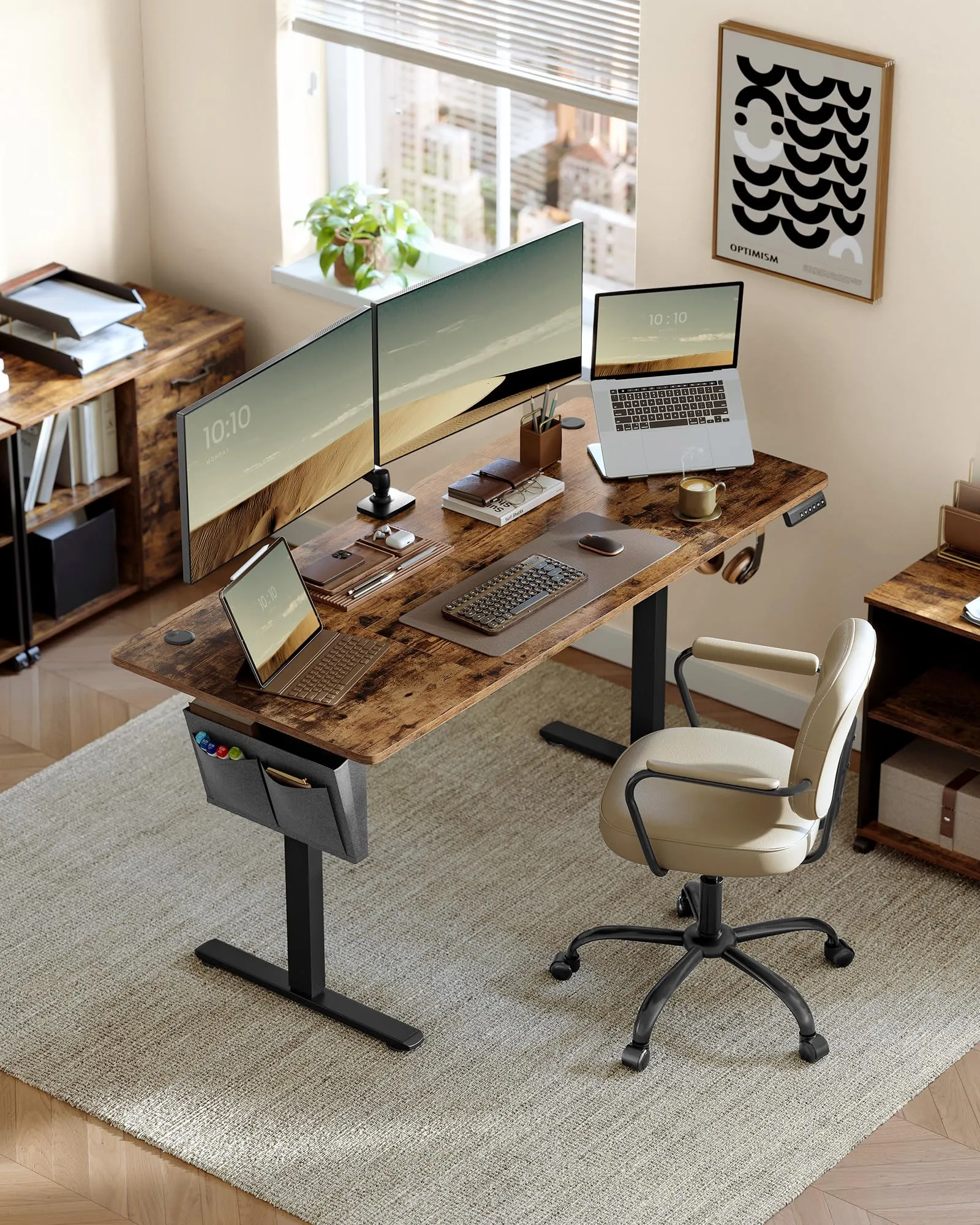 SONGMICS Scrivania Regolabile in Altezza Elettrica 160 x 70 cm, Memoria 4 Altezze, Porta USB-C, Marrone Vintage LSD136K01 - immagine 2