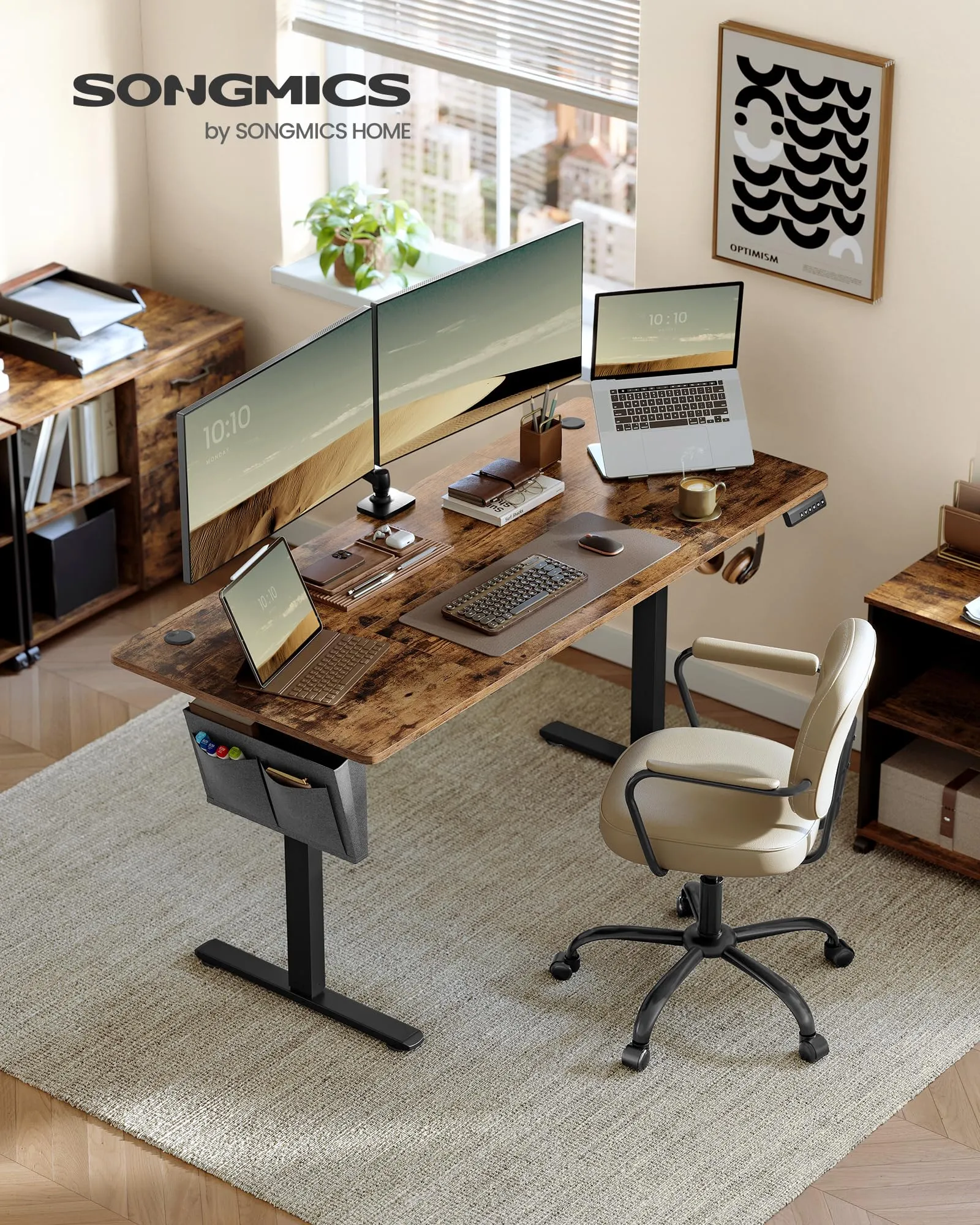 SONGMICS Scrivania Regolabile in Altezza Elettrica 160 x 70 cm, Memoria 4 Altezze, Porta USB-C, Marrone Vintage LSD136K01 - immagine 4