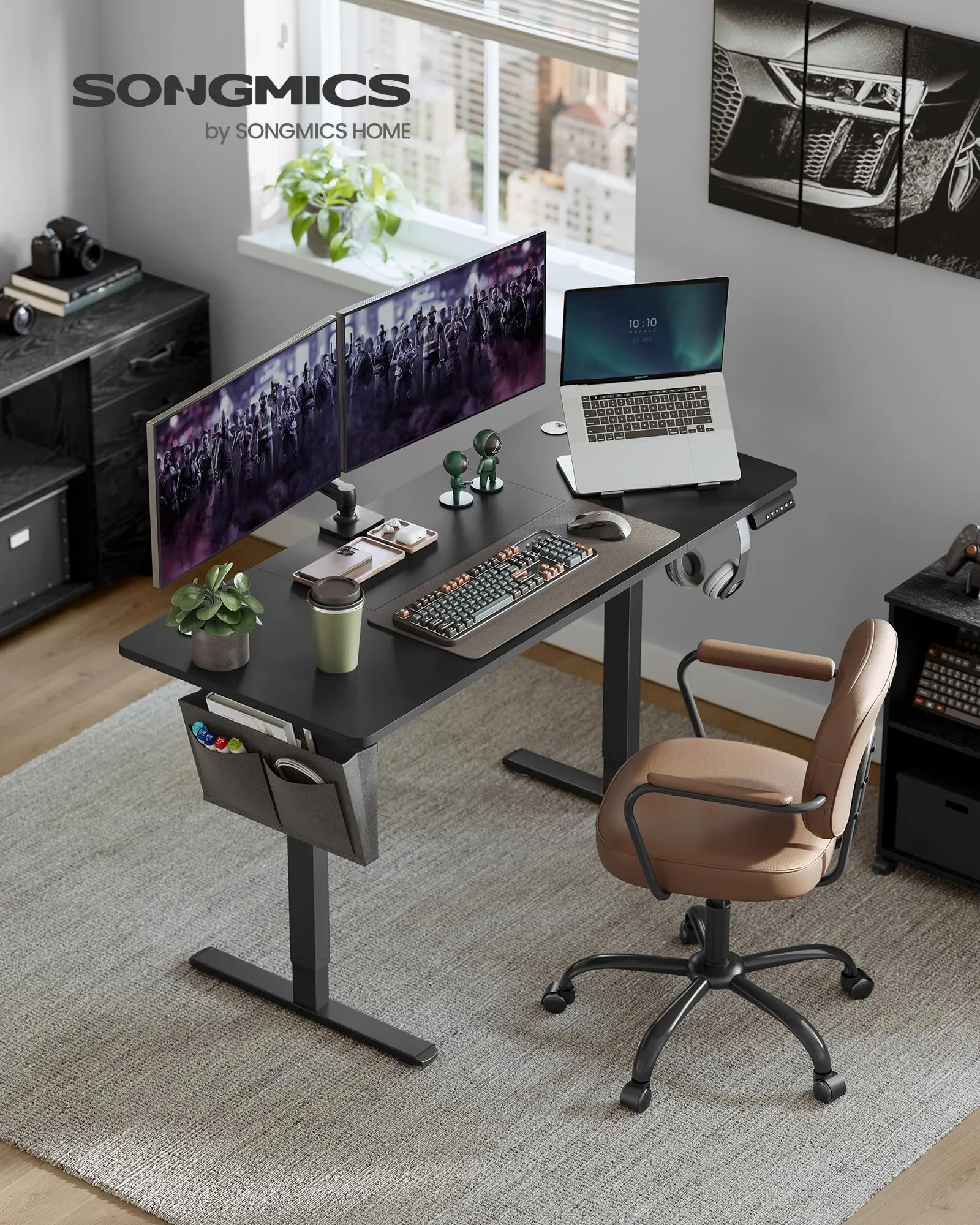 SONGMICS Scrivania Regolabile in Altezza Elettrica, 140 x 60 cm, Memoria 4 Altezze, Porta USB-C, Nero Inchiostro LSD134B01 - immagine 3