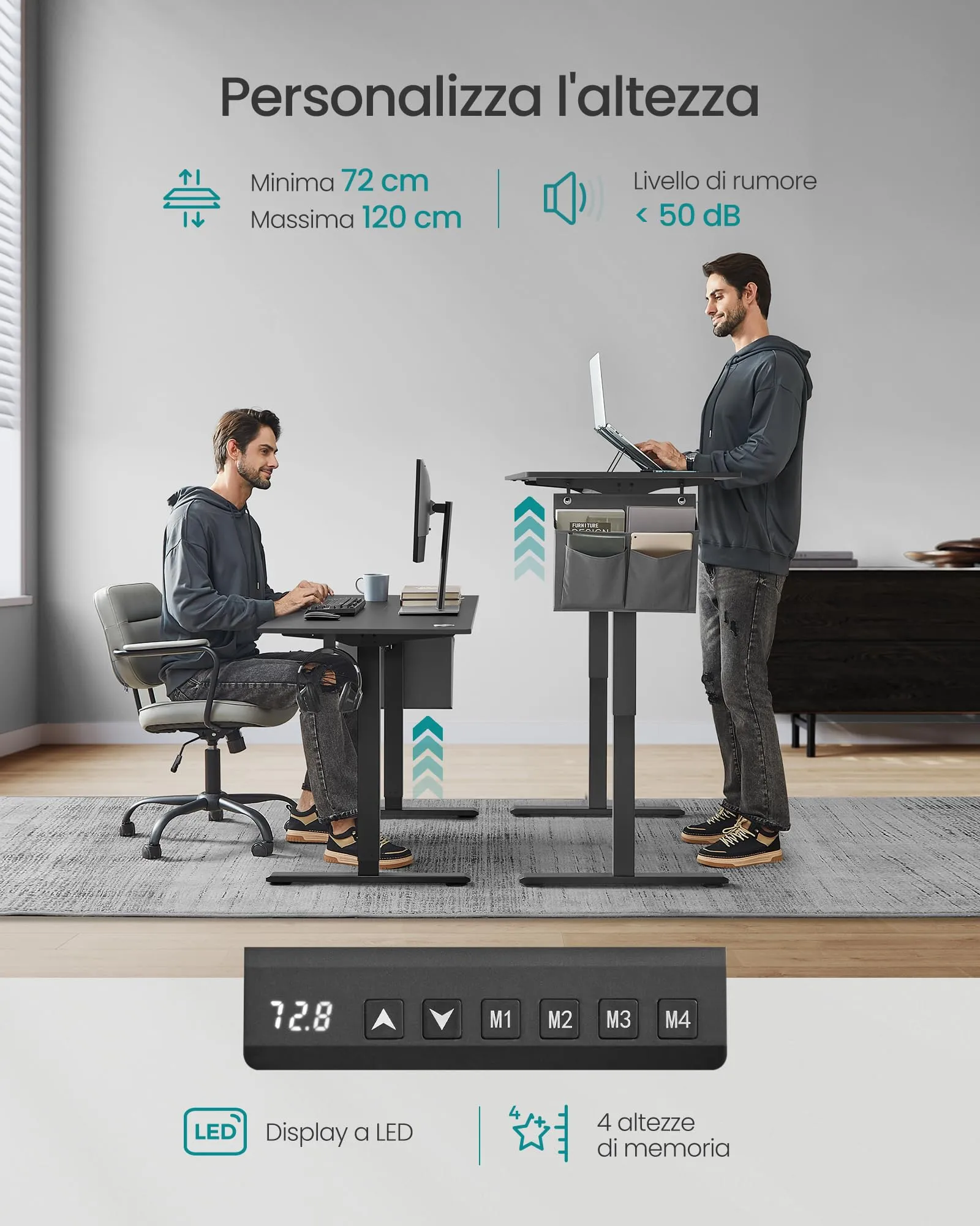 SONGMICS Scrivania Regolabile in Altezza Elettrica, 140 x 60 cm, Memoria 4 Altezze, Porta USB-C, Nero Inchiostro LSD134B01 - immagine 4