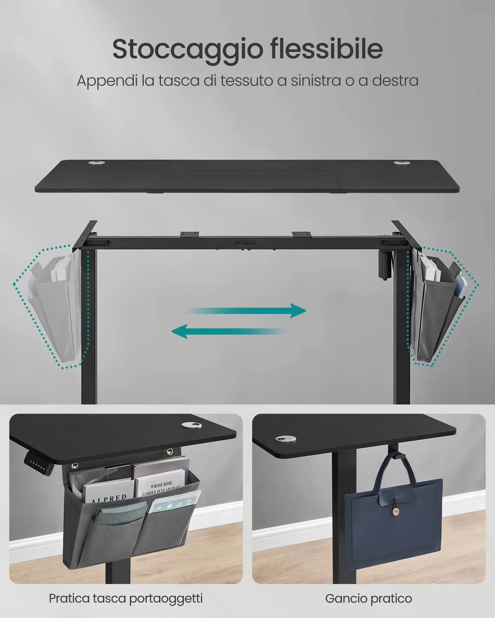 SONGMICS Scrivania Regolabile in Altezza Elettrica, 140 x 60 cm, Memoria 4 Altezze, Porta USB-C, Nero Inchiostro LSD134B01 - immagine 5