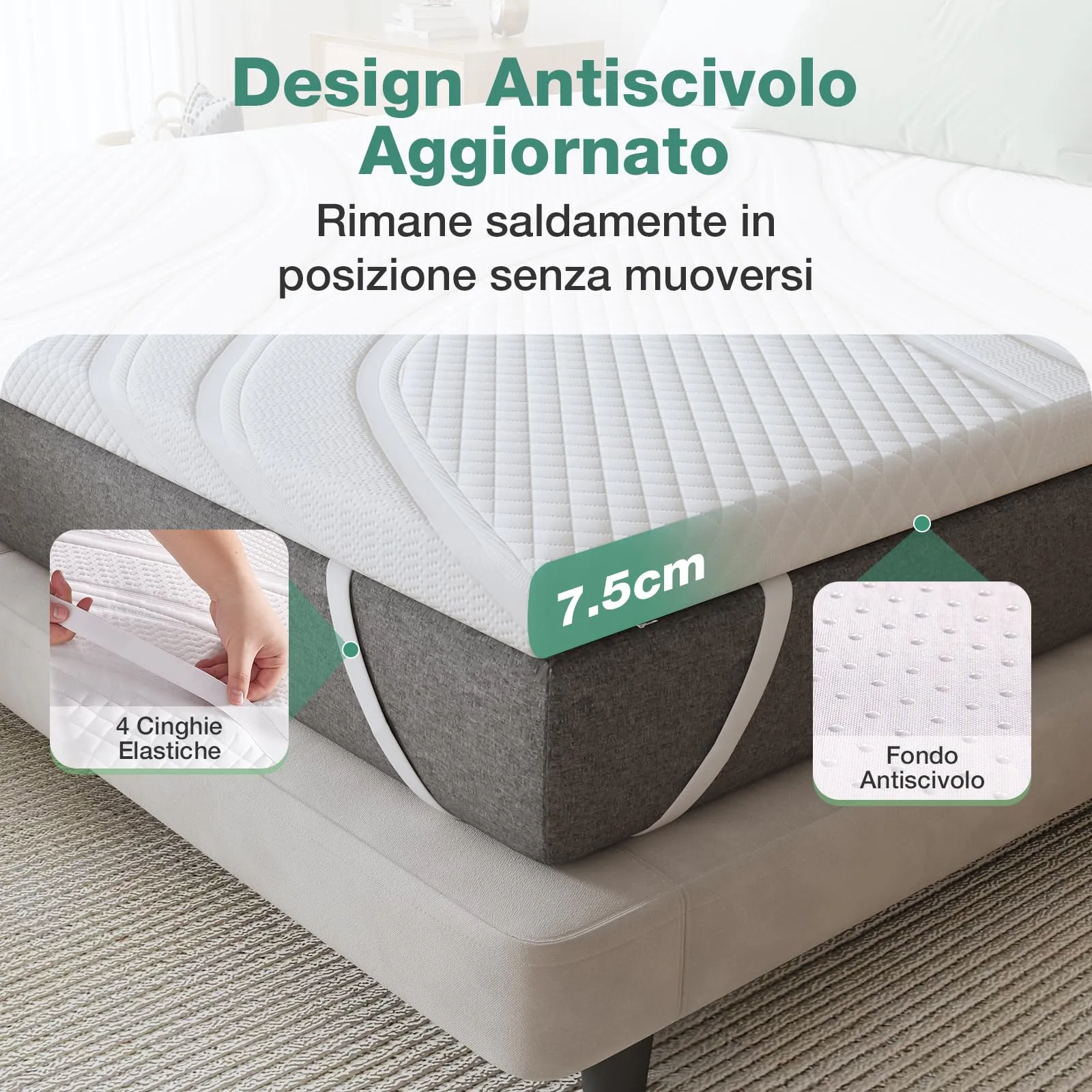 Novilla Topper Matrimoniale Memory Foam 180x200x7,5cm, Copertura Lavabile - immagine 4