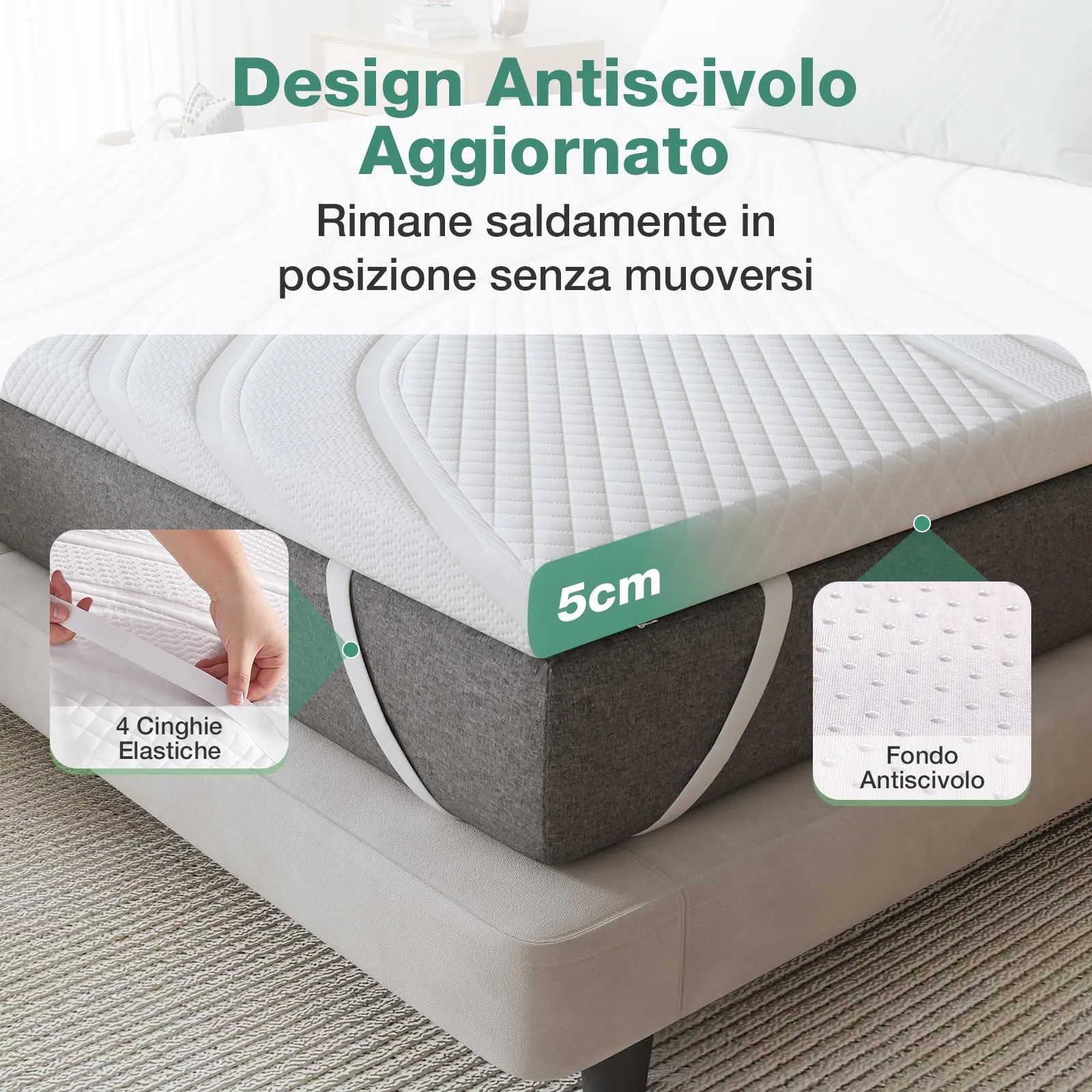 Novilla Topper Singolo Memory Foam 90x200x5cm, Copertura Lavabile - immagine 4