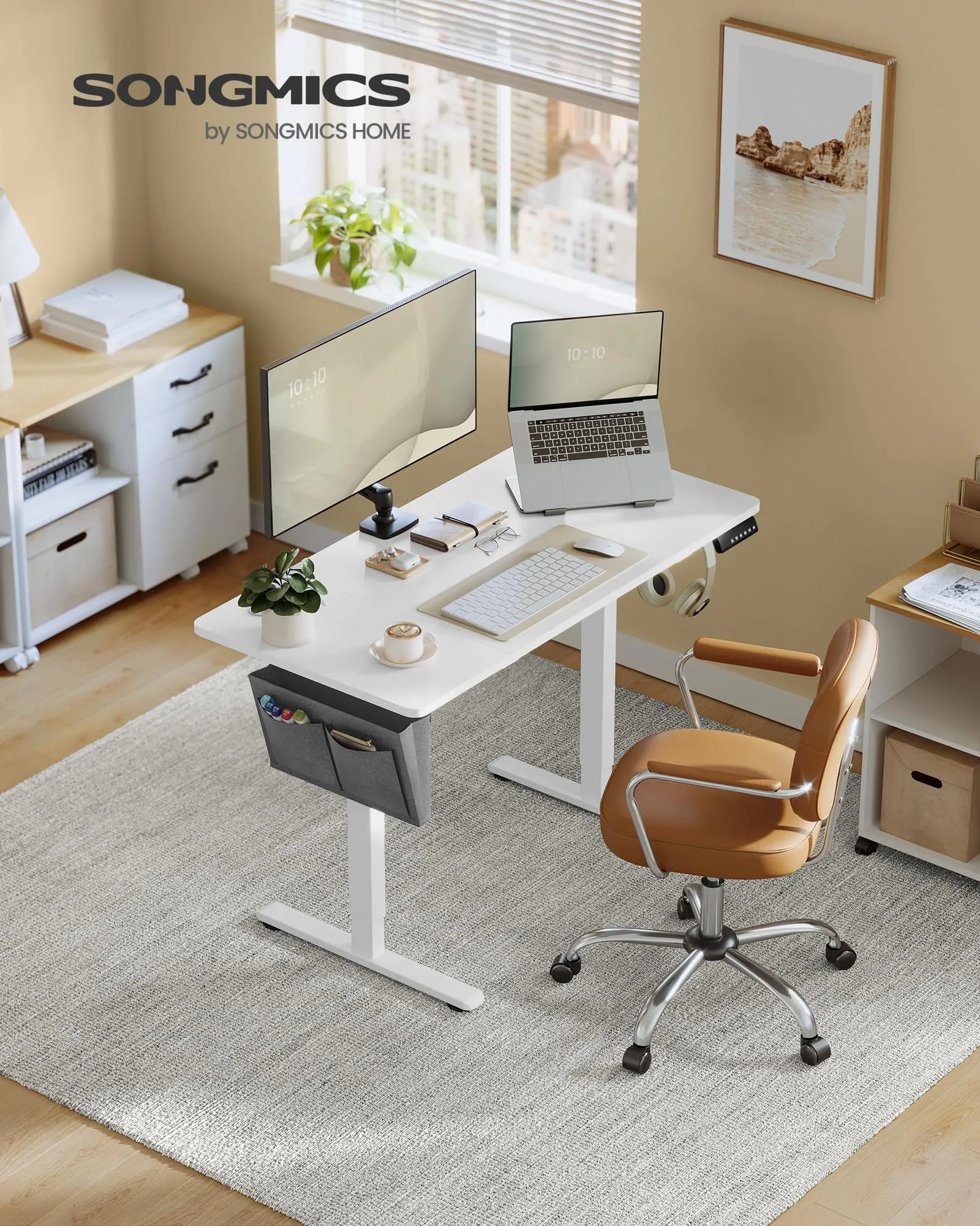 SONGMICS Scrivania Regolabile in Altezza Elettrica, 120 x 60 cm, Memoria per 4 Altezze, Porta USB-C, Bianco Nuvola LSD132W01 - immagine 2