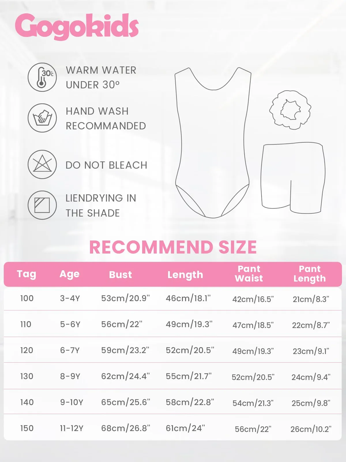 Gogokids Set da ginnastica per bambina 3 pezzi, body senza maniche, pantaloncini e fascia per capelli, Gradiente - immagine 5