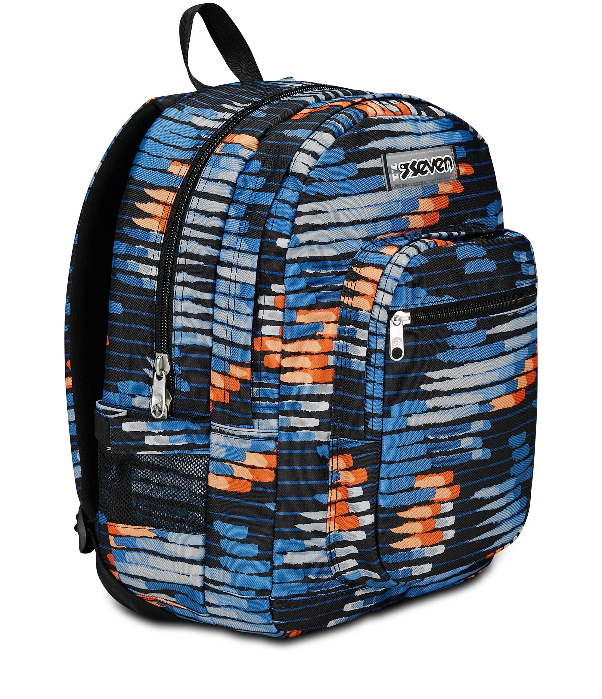 Seven Freethink Zaino Scuola Media ed Elementare 34L, Doppio Scomparto, Tasca PC e Borraccia, Ricarica USB, Blu Arancione - immagine 3
