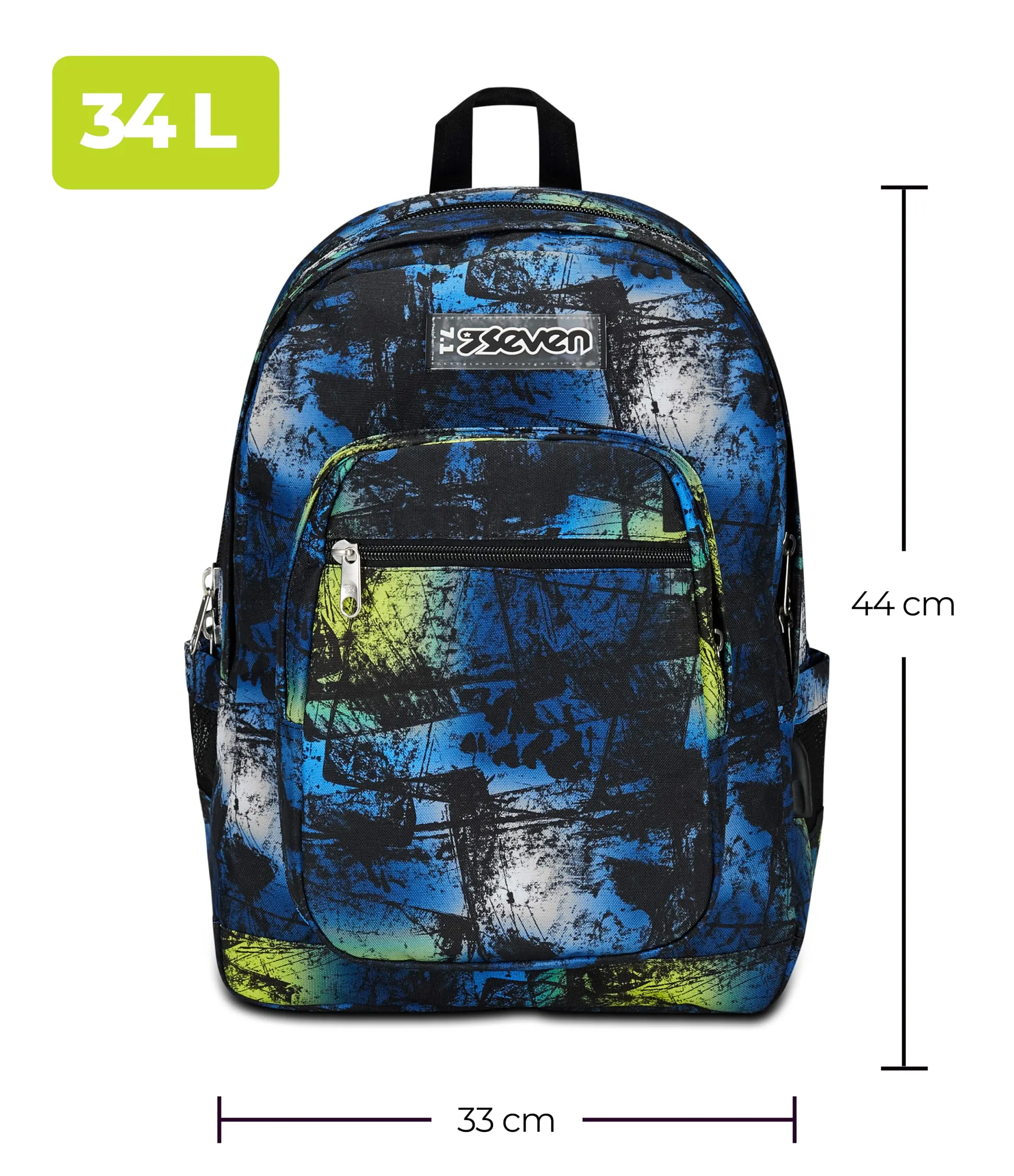 Seven Freethink Zaino Scuola 34L Doppio Scomparto USB Blu Giallo - immagine 2