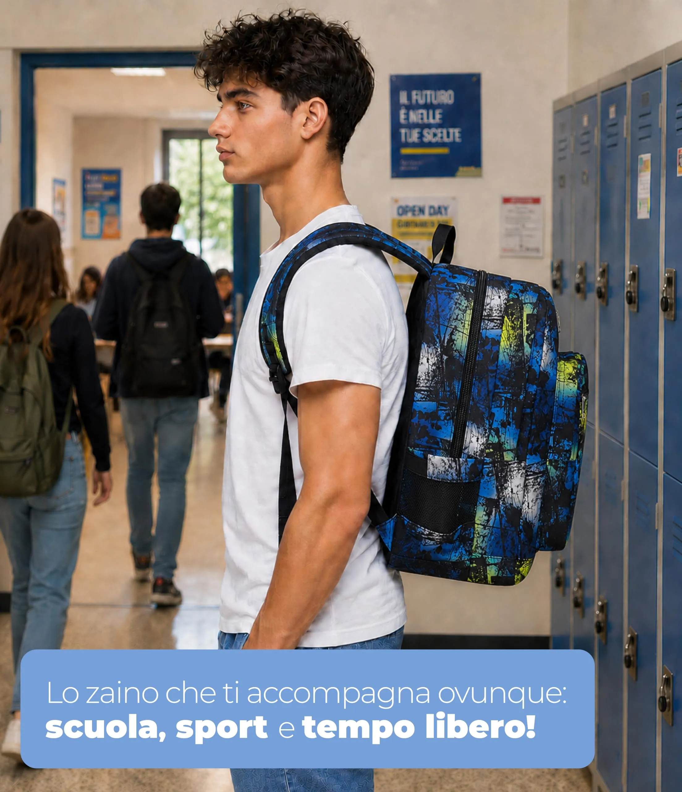 Seven Freethink Zaino Scuola 34L Doppio Scomparto USB Blu Giallo - immagine 3