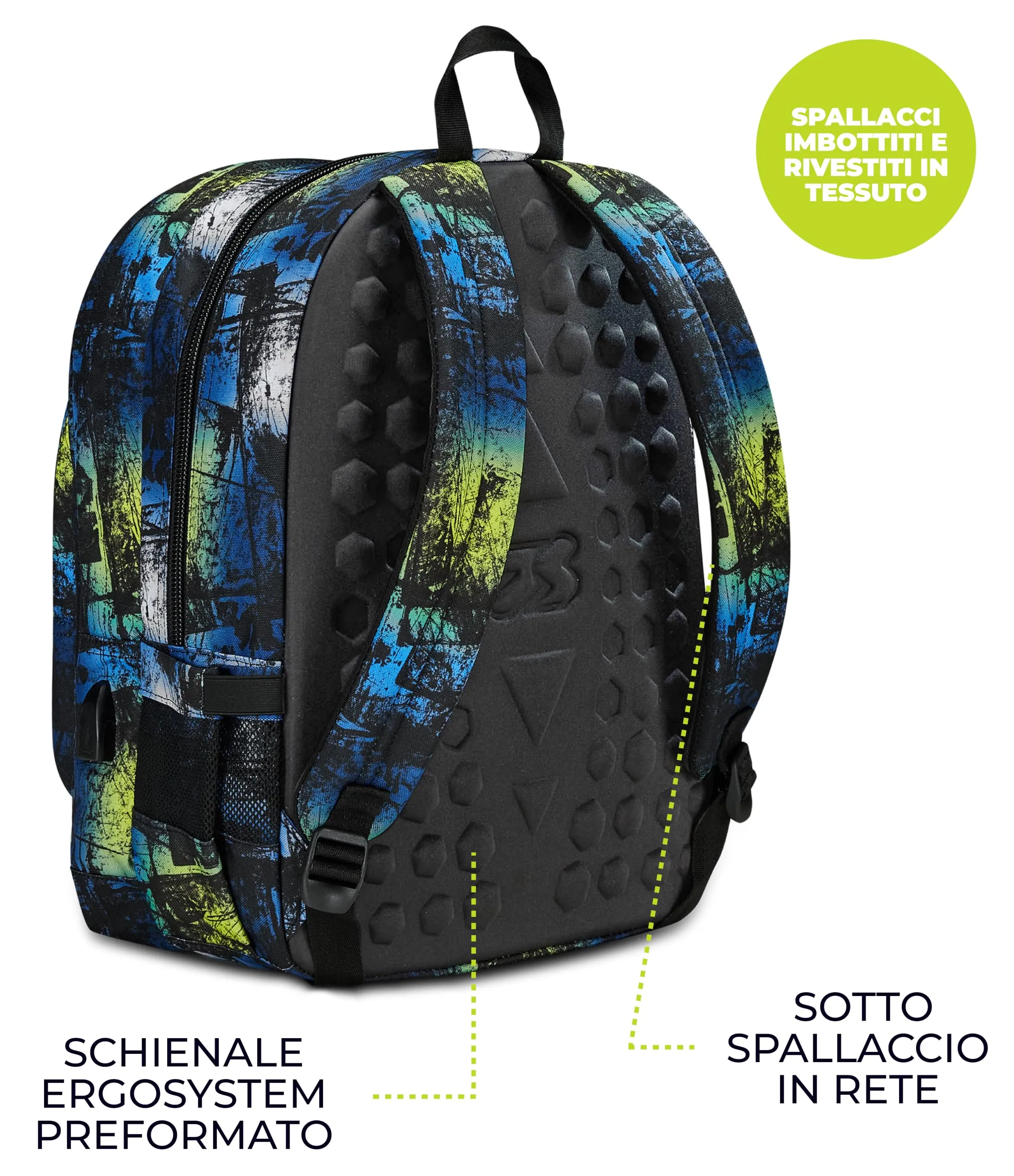 Seven Freethink Zaino Scuola 34L Doppio Scomparto USB Blu Giallo - immagine 5