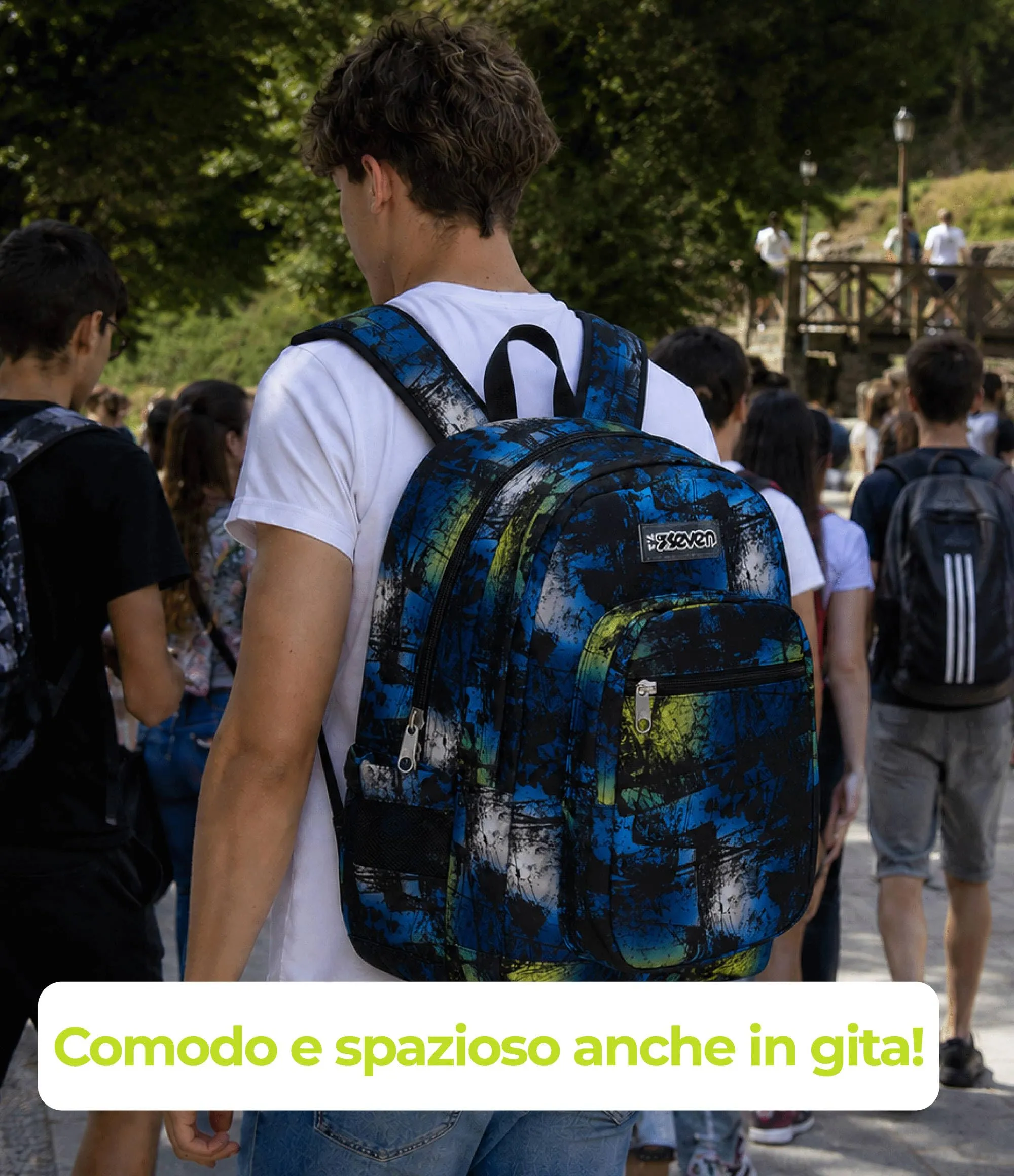 Seven Freethink Zaino Scuola 34L Doppio Scomparto USB Blu Giallo - immagine 6