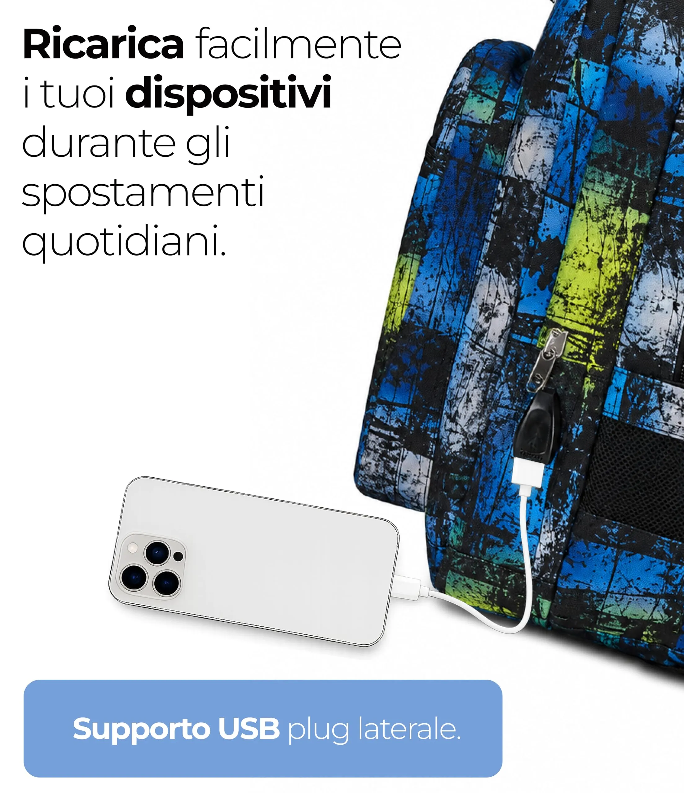 Seven Freethink Zaino Scuola 34L Doppio Scomparto USB Blu Giallo - immagine 7