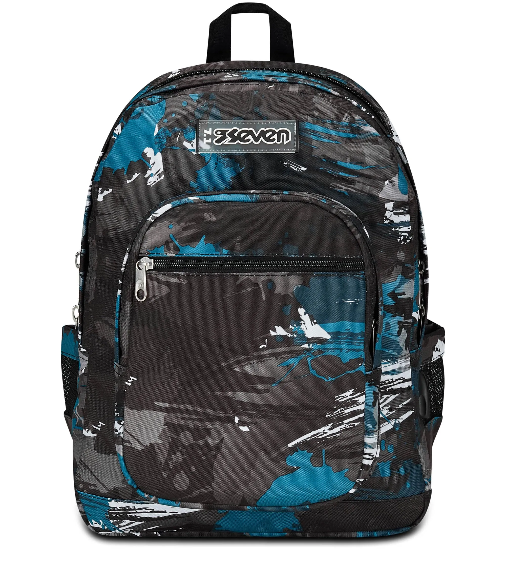 Seven Freethink Zaino Scuola Media ed Elementare 34L, Doppio Scomparto, Tasca PC e Borraccia, USB, Nero Verde - immagine 1