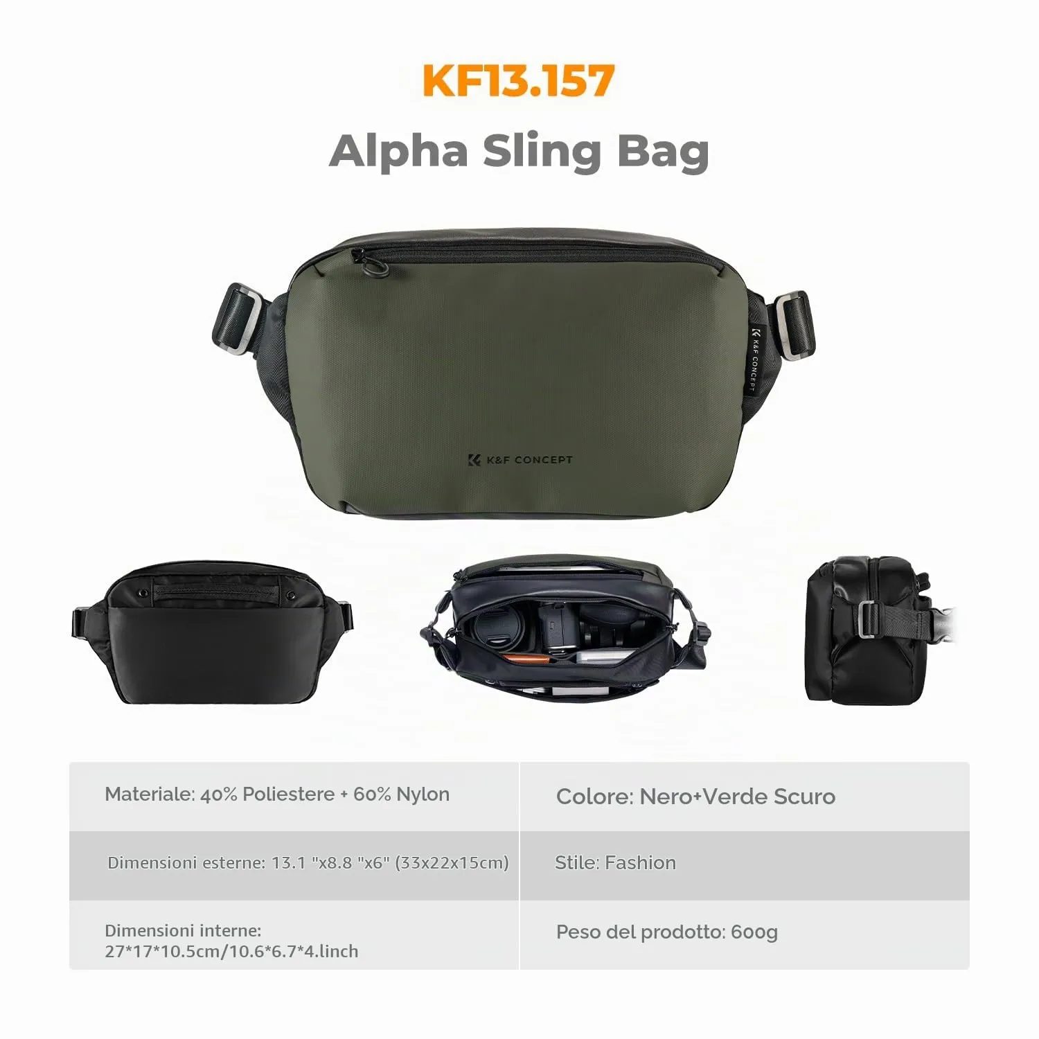 K&F CONCEPT Borsa a Tracolla Impermeabile per Fotocamera SLR DSLR - immagine 6