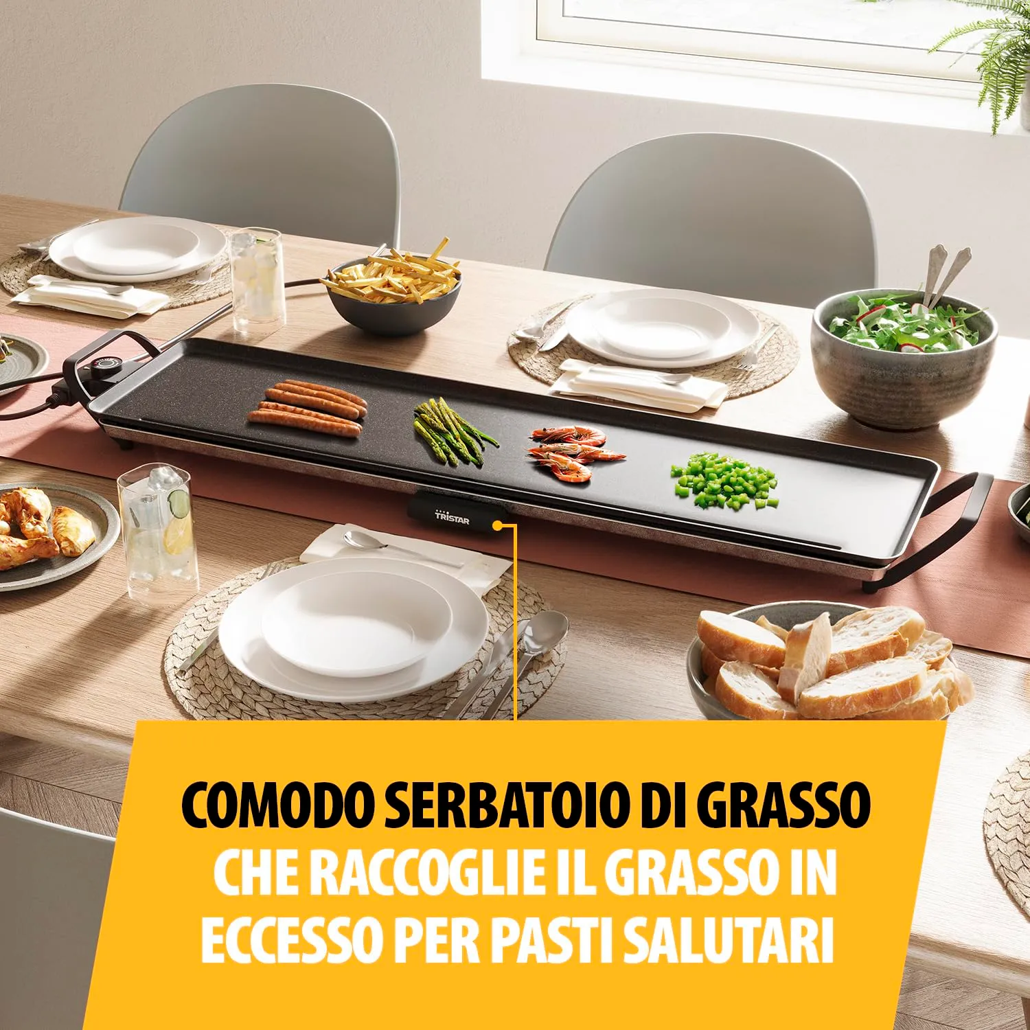 Tristar Griglia da tavolo slim XL BP-2669, 90 x 23 cm - immagine 4
