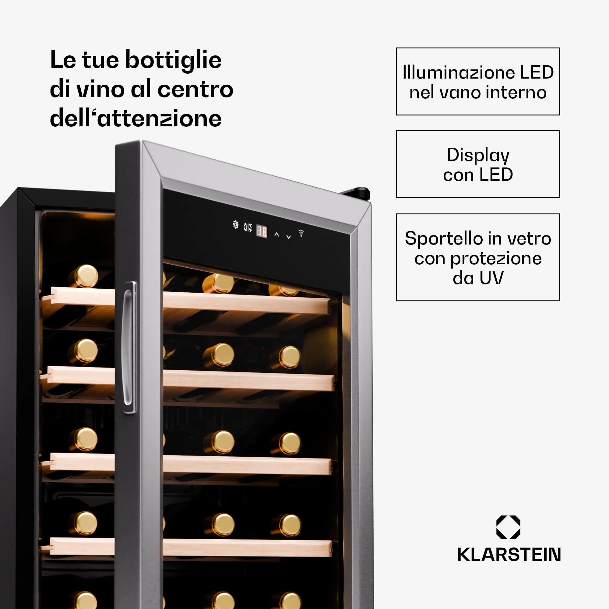 Klarstein Shiraz Premium Smart 24 Wine Cooler, 24 Bottles, WiFi Control, LED Lighting, Touch Display - immagine 4