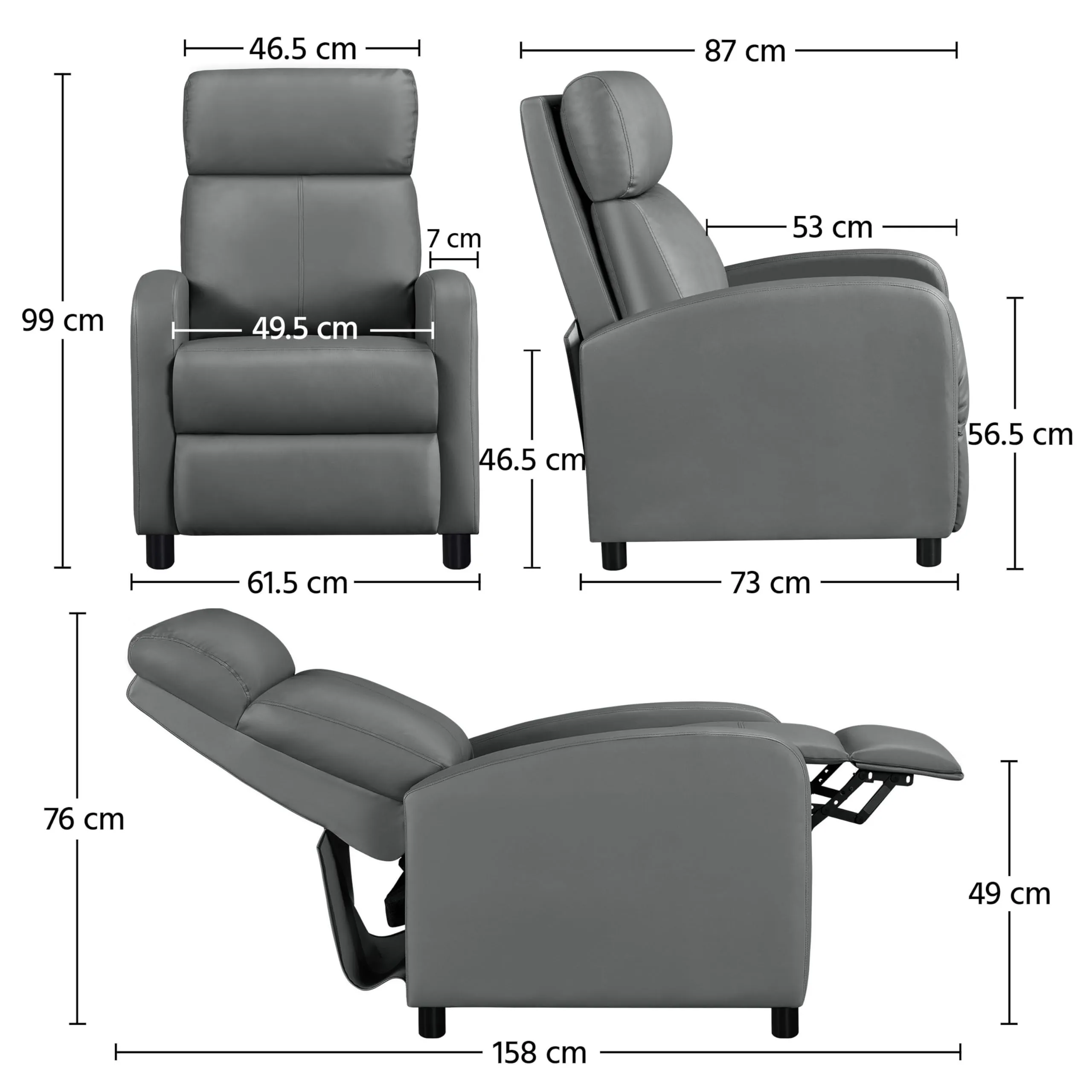 Yaheetech Poltrona Relax Reclinabile con Poggiapiedi, Grigio - immagine 3