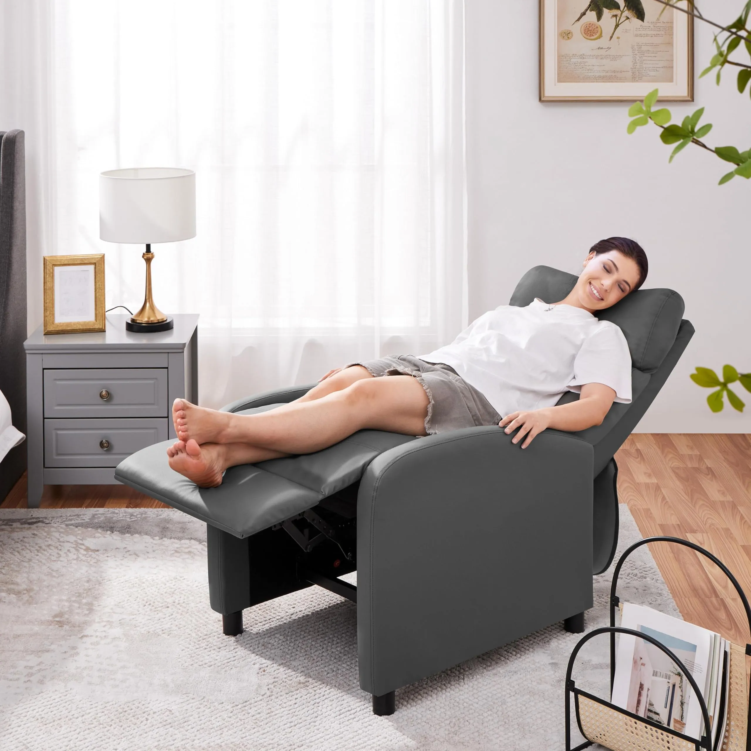 Yaheetech Poltrona Relax Reclinabile con Poggiapiedi, Grigio - immagine 6