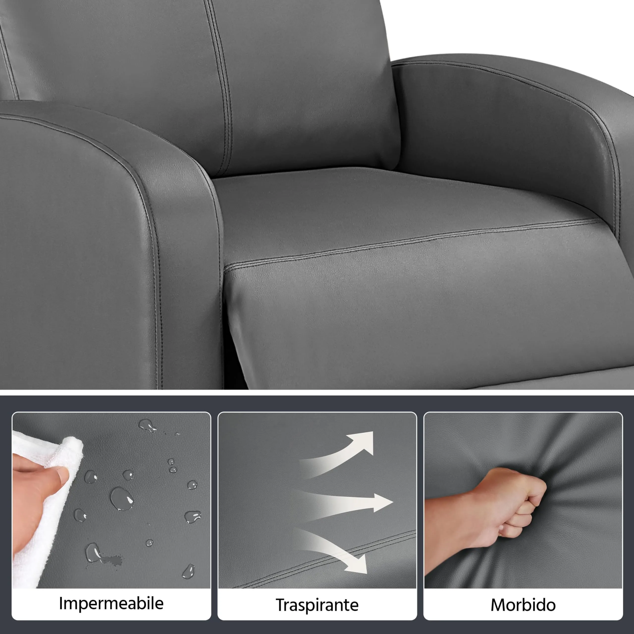Yaheetech Poltrona Relax Reclinabile con Poggiapiedi, Grigio - immagine 7