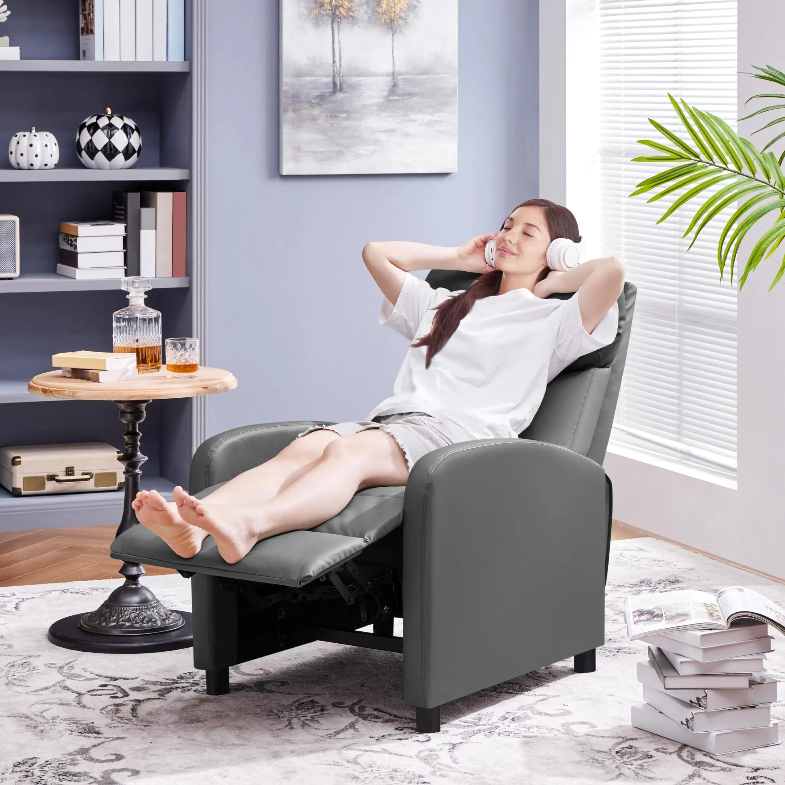 Yaheetech Poltrona Relax Reclinabile con Poggiapiedi, Grigio - immagine 9