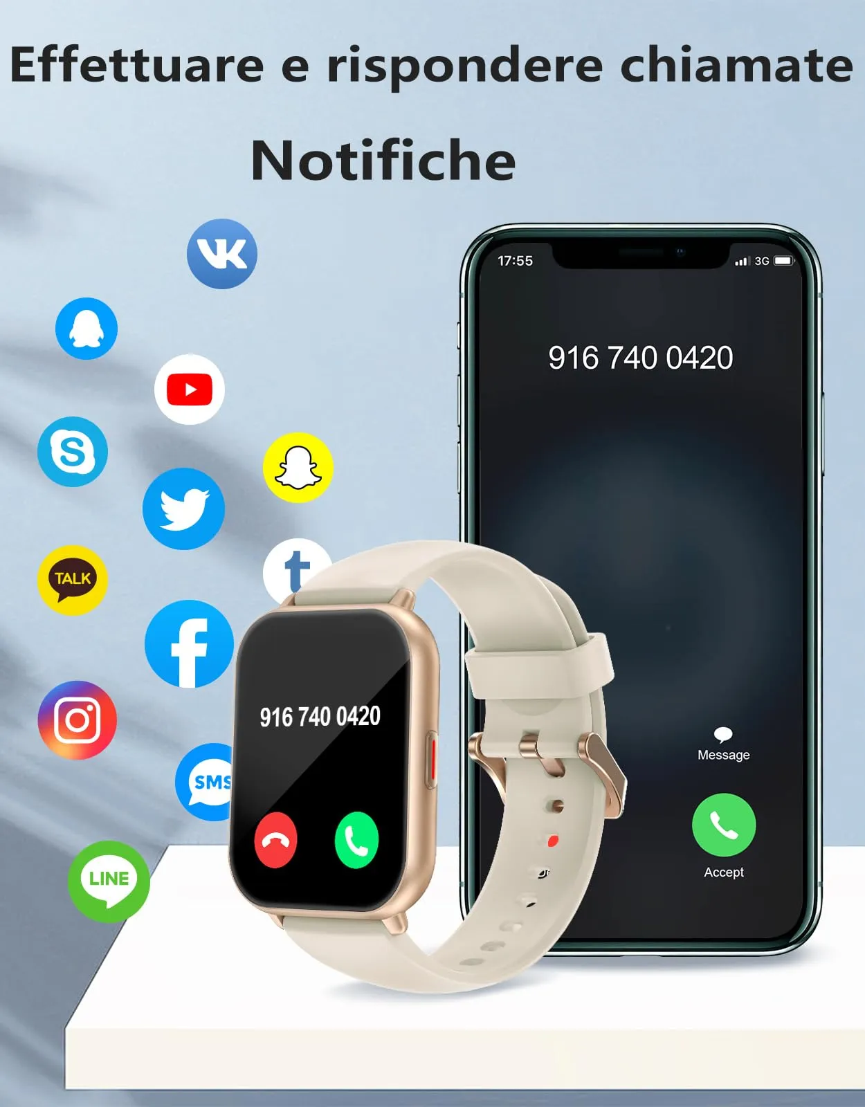 RUIMEN Smartwatch AMOLED 1.83", Chiamate Bluetooth, Fitness Tracker con Cardiofrequenzimetro e Saturimetro, Impermeabile 1ATM, Compatibile Android e iOS, Galassia - immagine 3