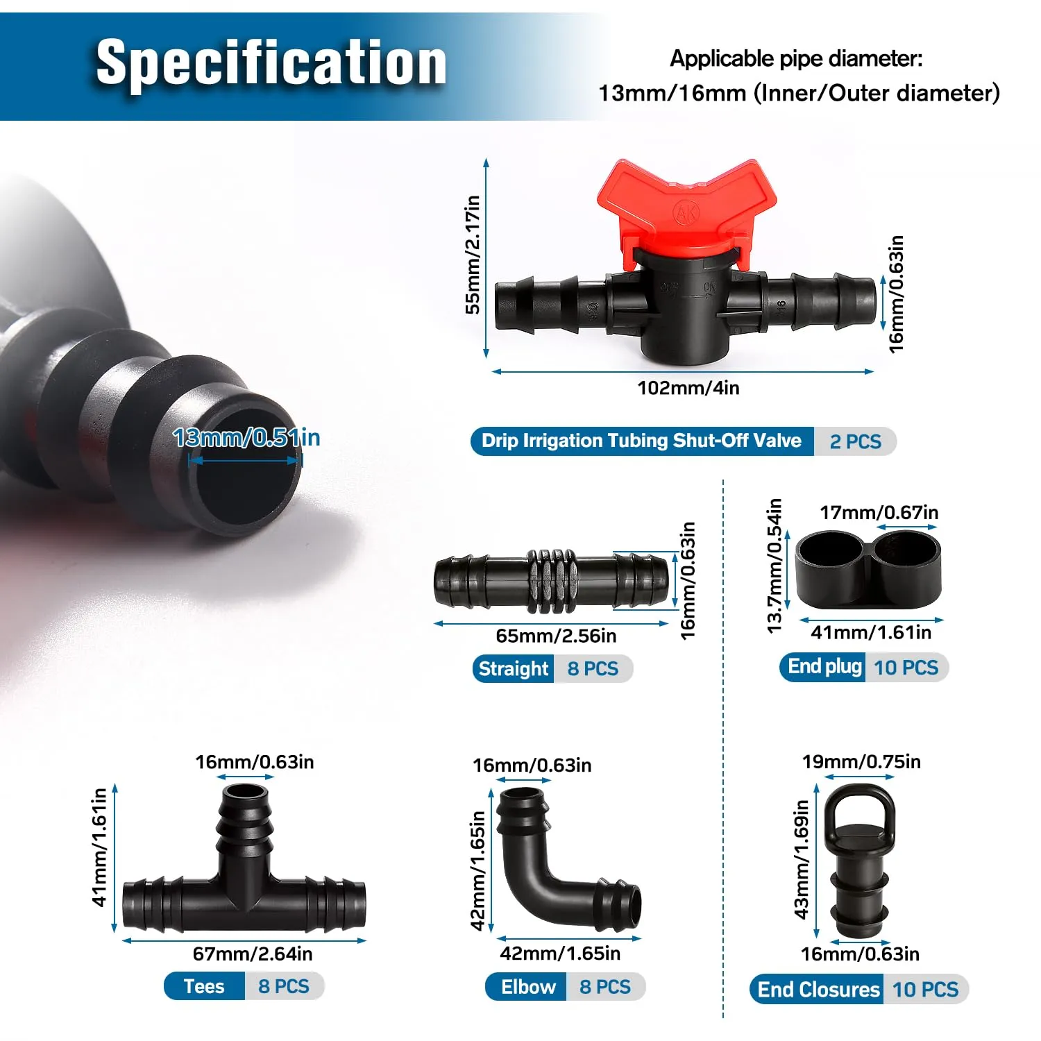VooGenzek Kit di raccordi per irrigazione a goccia 16mm, 42 pezzi - immagine 2