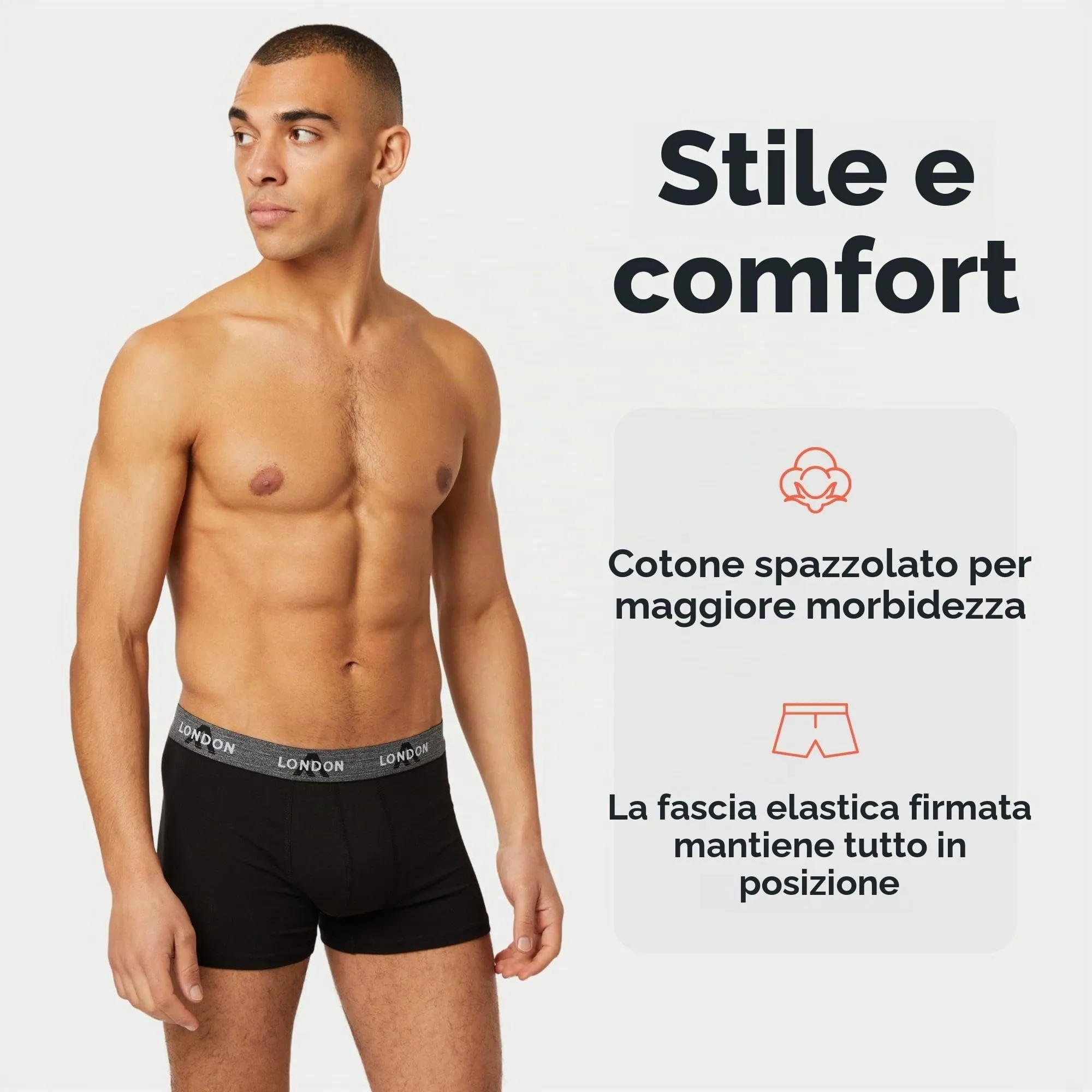 FM London Boxer Uomo in Cotone, Nero, 8 Pezzi, 3XL - immagine 2