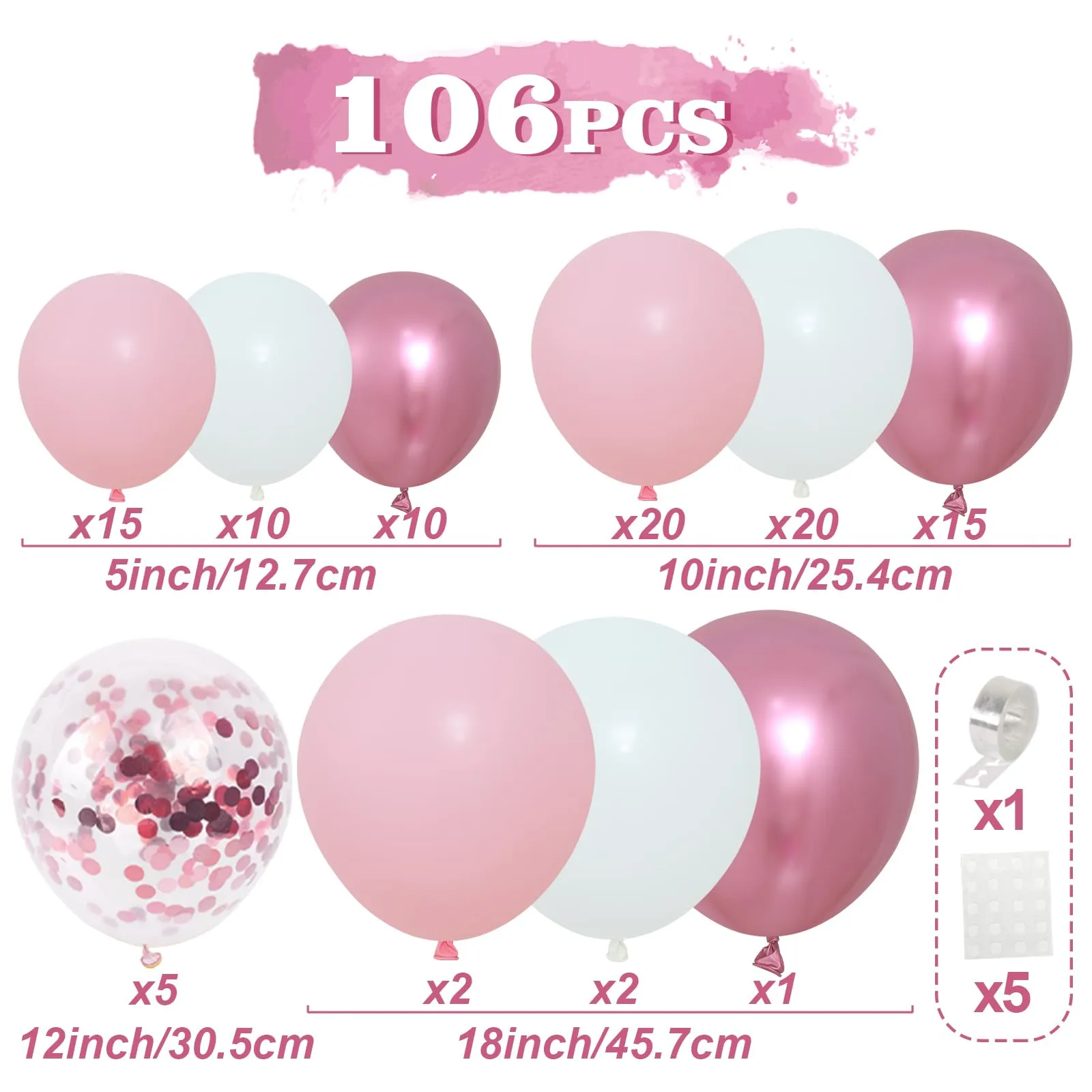 fairymaiden Kit Arco Palloncini Rosa e Bianchi, 102 Pezzi - immagine 2