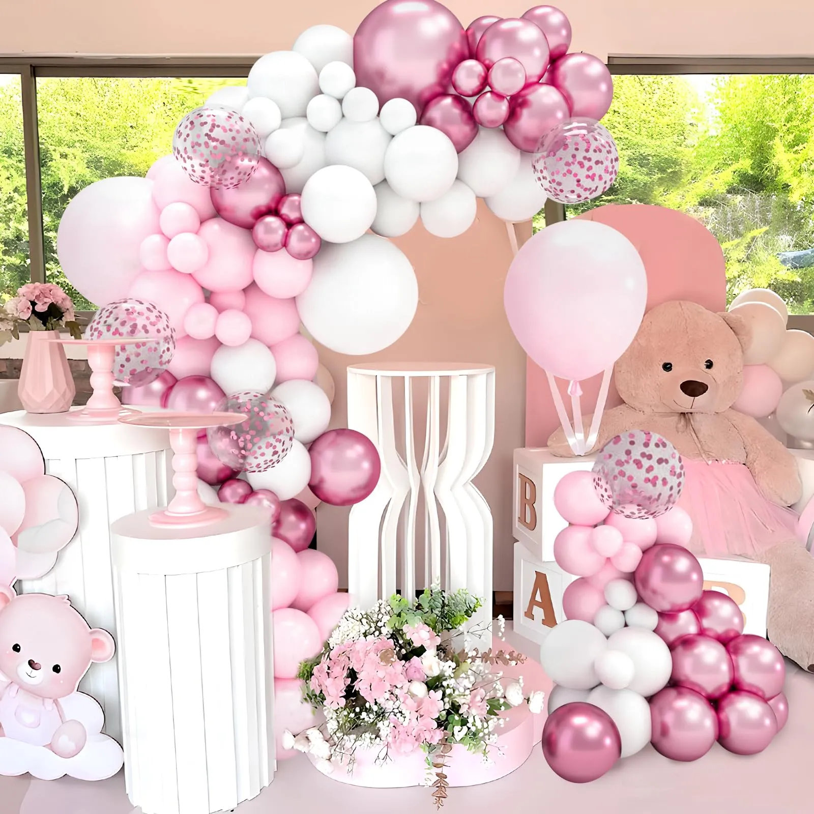 fairymaiden Kit Arco Palloncini Rosa e Bianchi, 102 Pezzi - immagine 3