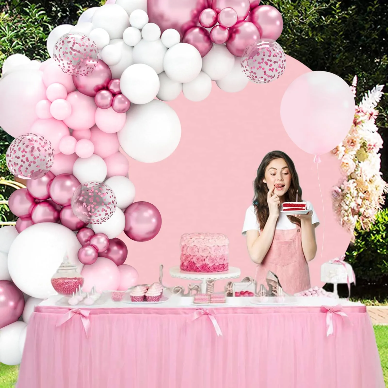 fairymaiden Kit Arco Palloncini Rosa e Bianchi, 102 Pezzi - immagine 4