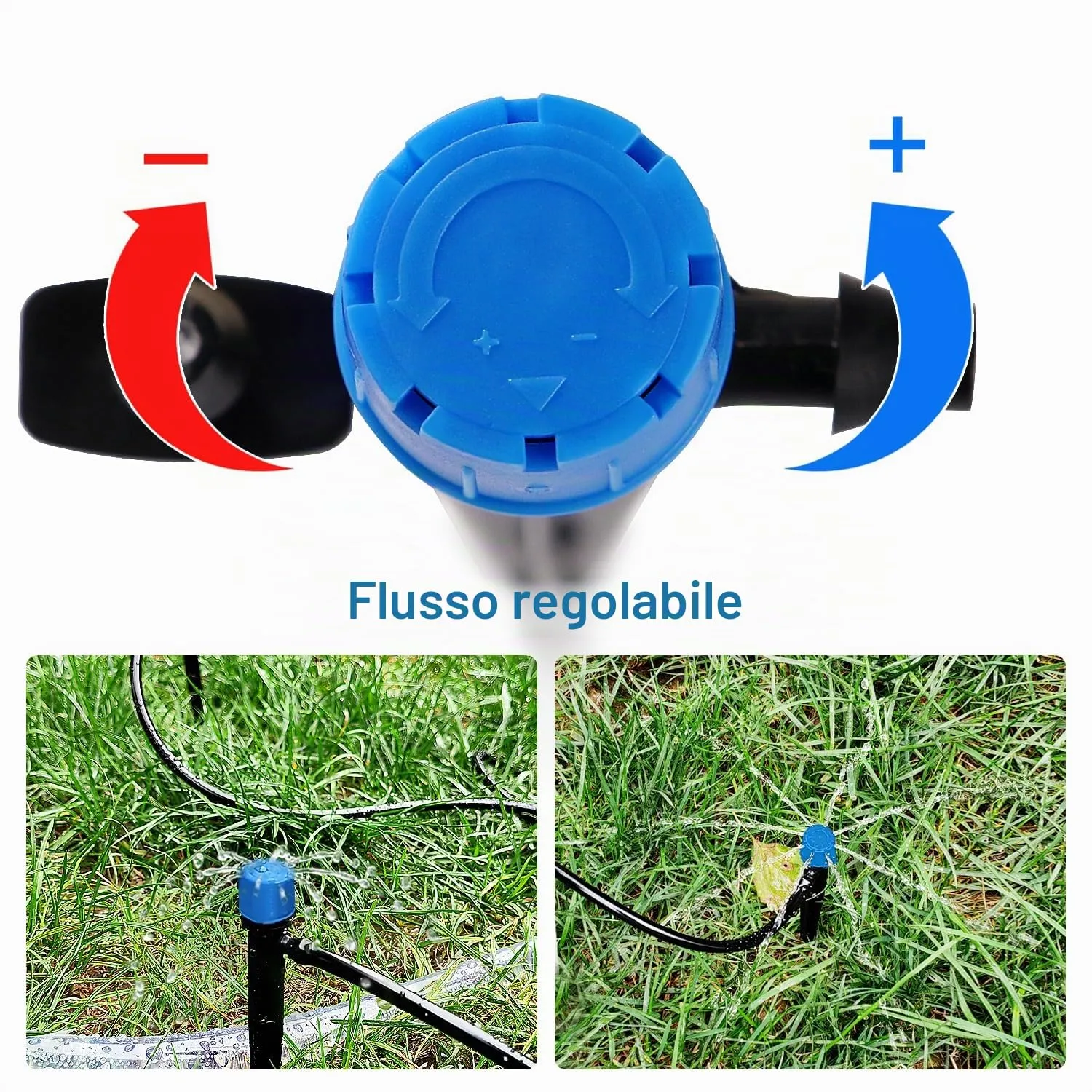 VooGenzek Gocciolatore di Irrigazione Regolabile a 8 Fori 360 Gradi per Tubo 4/7 mm, 20 Pezzi, Blu - immagine 3