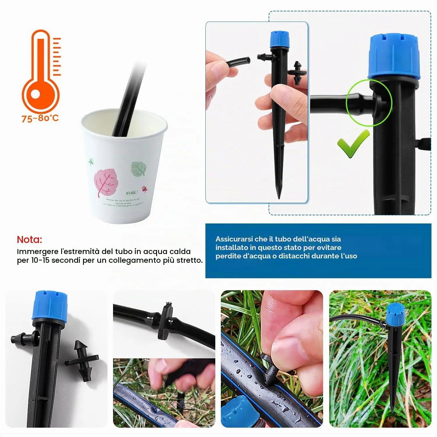 VooGenzek Gocciolatore di Irrigazione Regolabile a 8 Fori 360 Gradi per Tubo 4/7 mm, 20 Pezzi, Blu - immagine 5