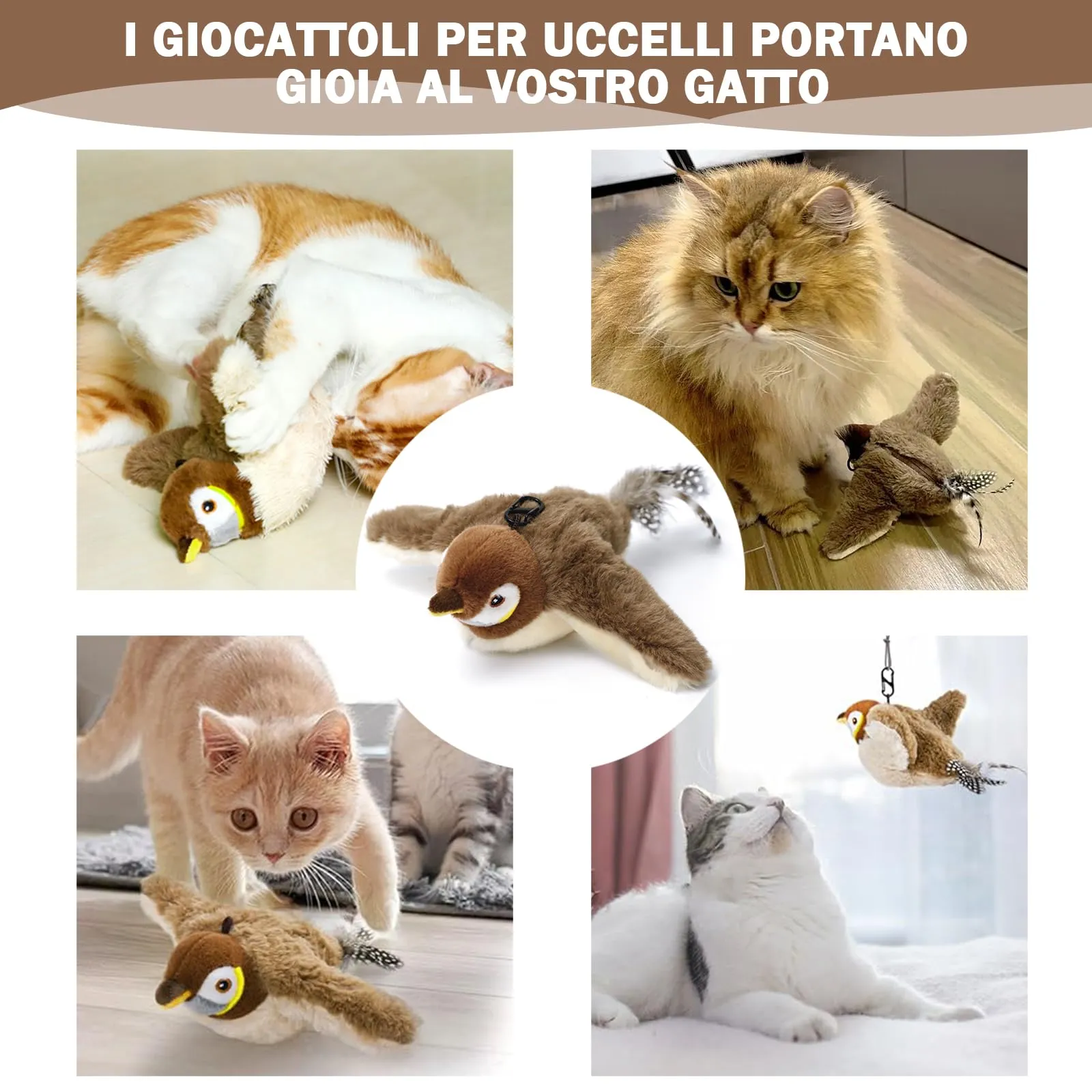 Nepfaivy Giocattoli Interattivi per Gatti, Uccello Ricaricabile con Erba Gatta, Modello Passero - immagine 6