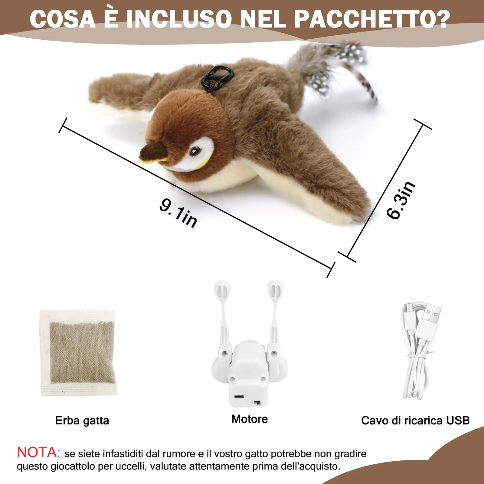Nepfaivy Giocattoli Interattivi per Gatti, Uccello Ricaricabile con Erba Gatta, Modello Passero - immagine 7