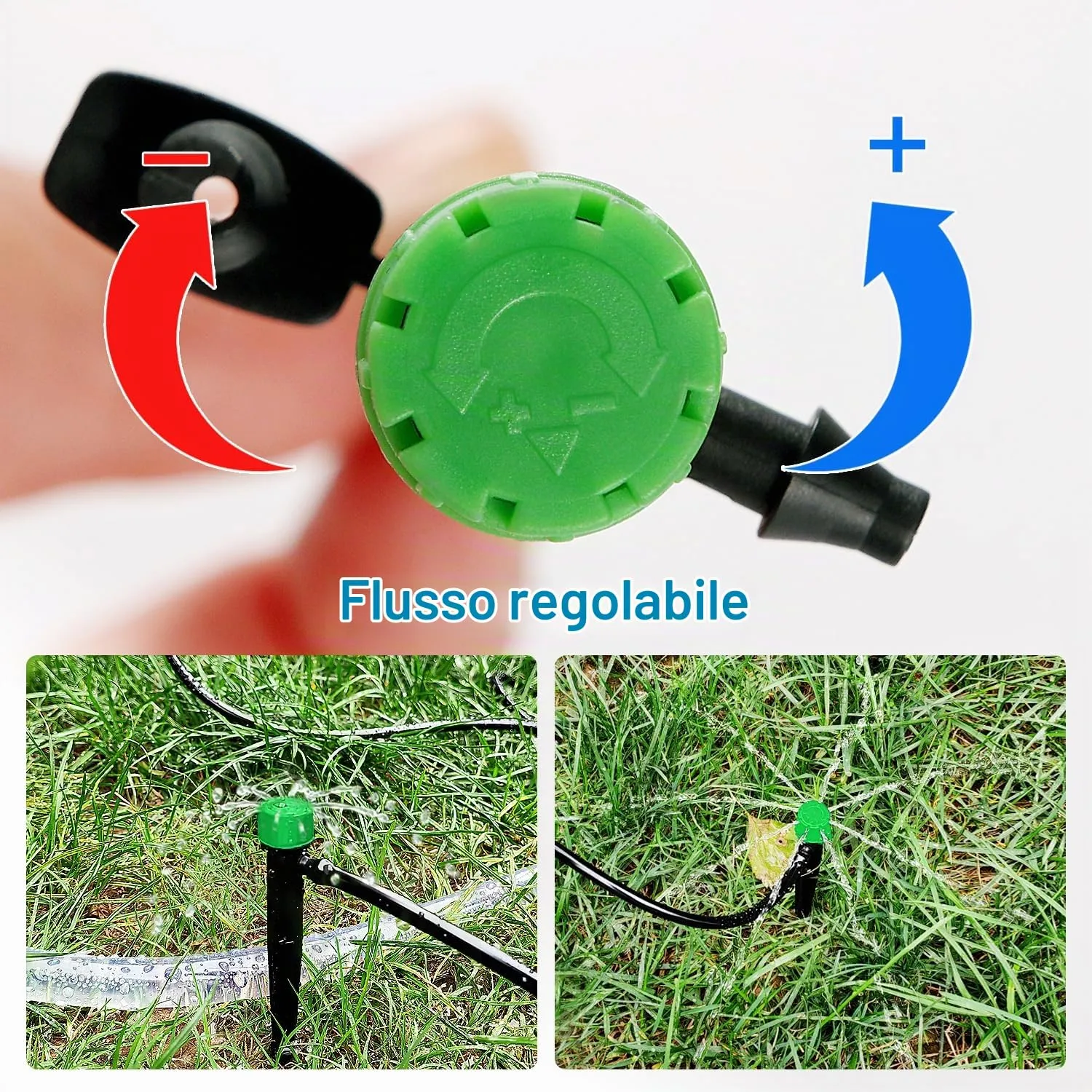 VooGenzek Goccia a Irrigazione Regolabile 360 Gradi, 8 Fori, 20 Pezzi per Tubo 4/7 mm, Verde con Connettore - immagine 3