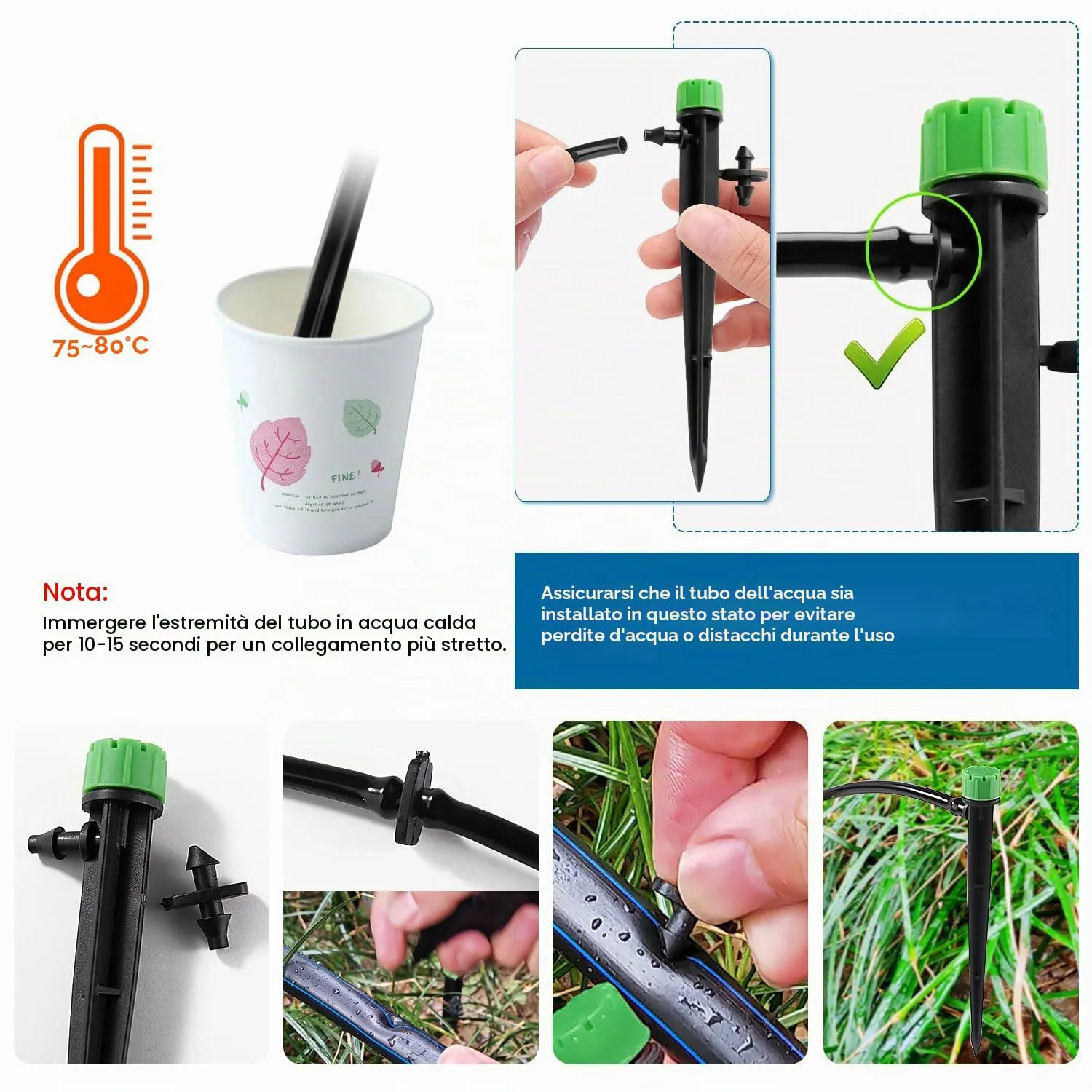 VooGenzek Goccia a Irrigazione Regolabile 360 Gradi, 8 Fori, 20 Pezzi per Tubo 4/7 mm, Verde con Connettore - immagine 5