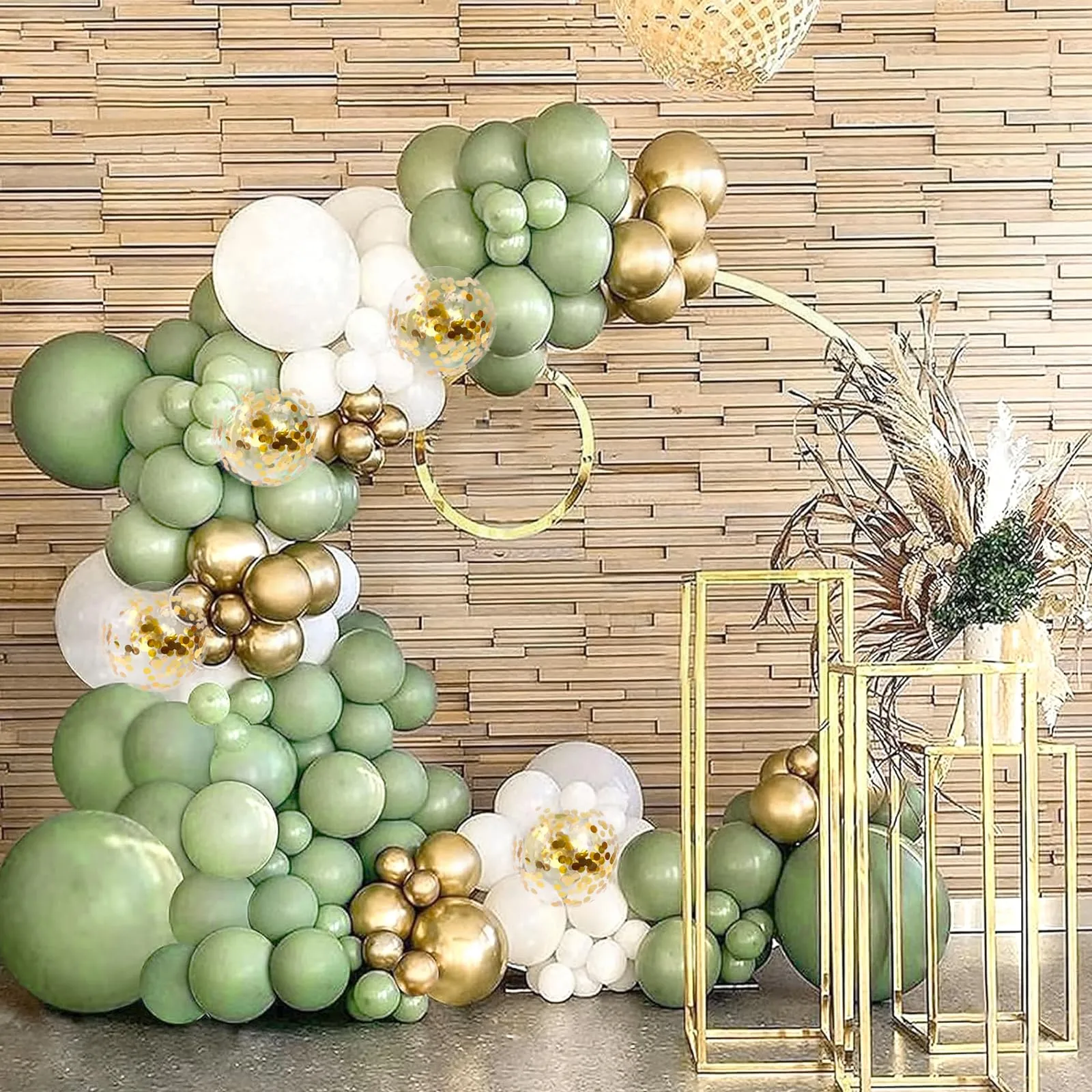 fairymaiden Kit Arco Palloncini 102 Pezzi Verde Salvia, Bianco e Oro - immagine 3