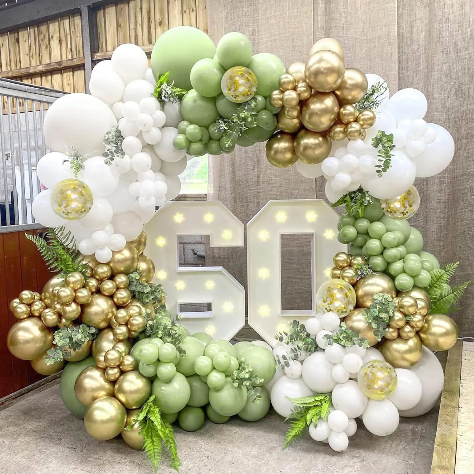 fairymaiden Kit Arco Palloncini 102 Pezzi Verde Salvia, Bianco e Oro - immagine 5